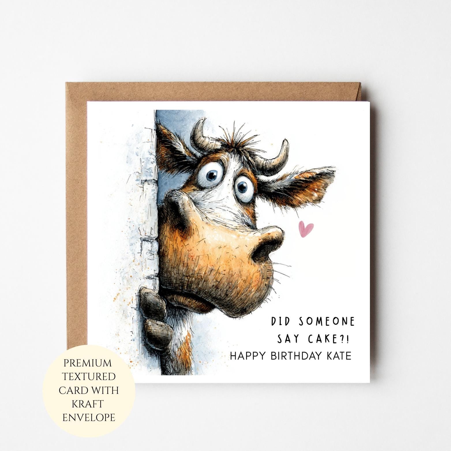 Personalised Funny Cow Birthday Card for Her, Farm Animal Whimsy (5x7 inches)