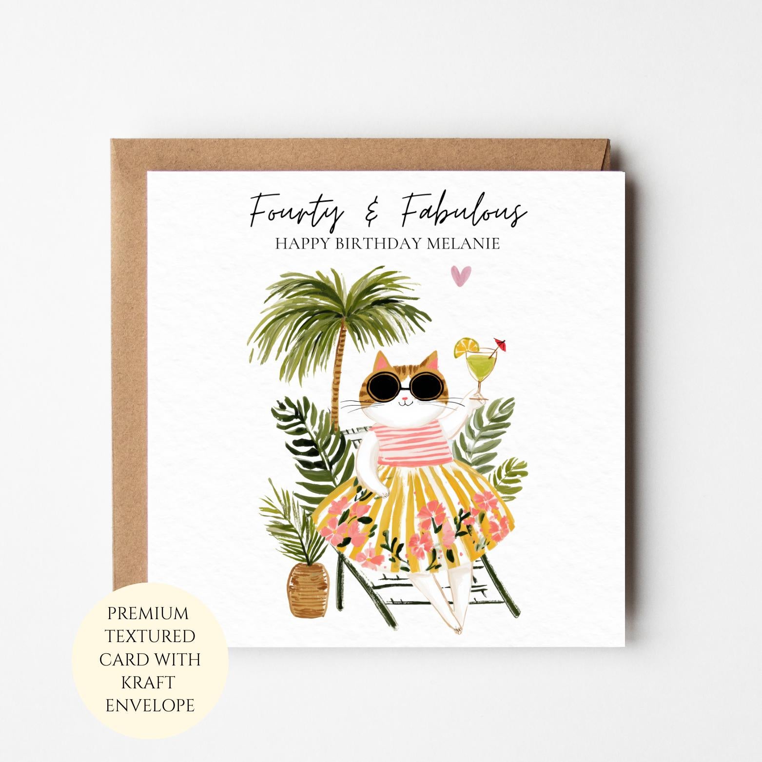 Personalised 40th Birthday Card, Cat Lover, Forty and Greeting