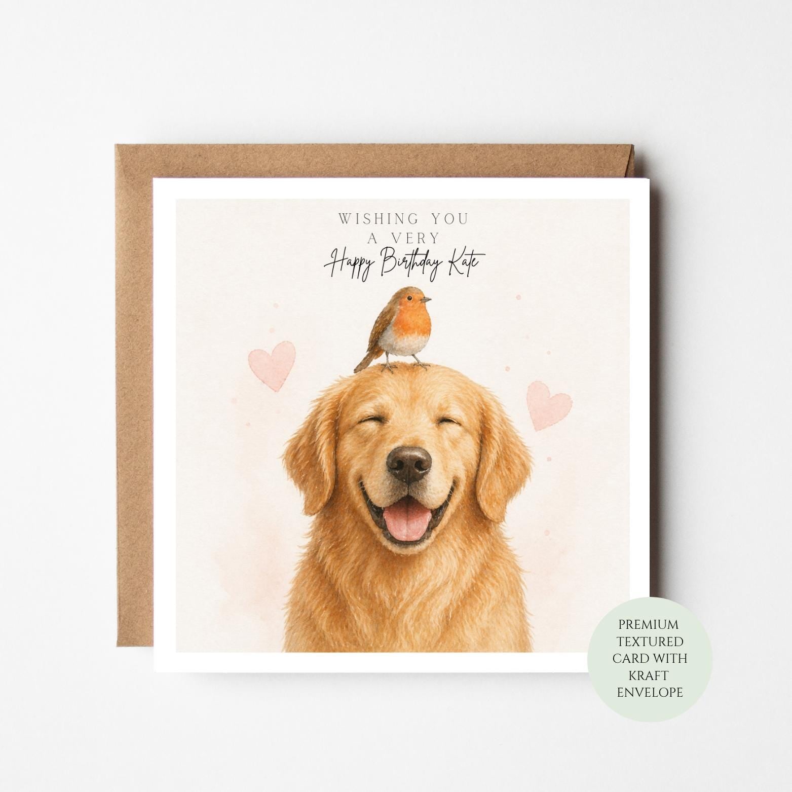 Dog Lover Birthday Card, Golden Retriever Smiling (Textured Paper)