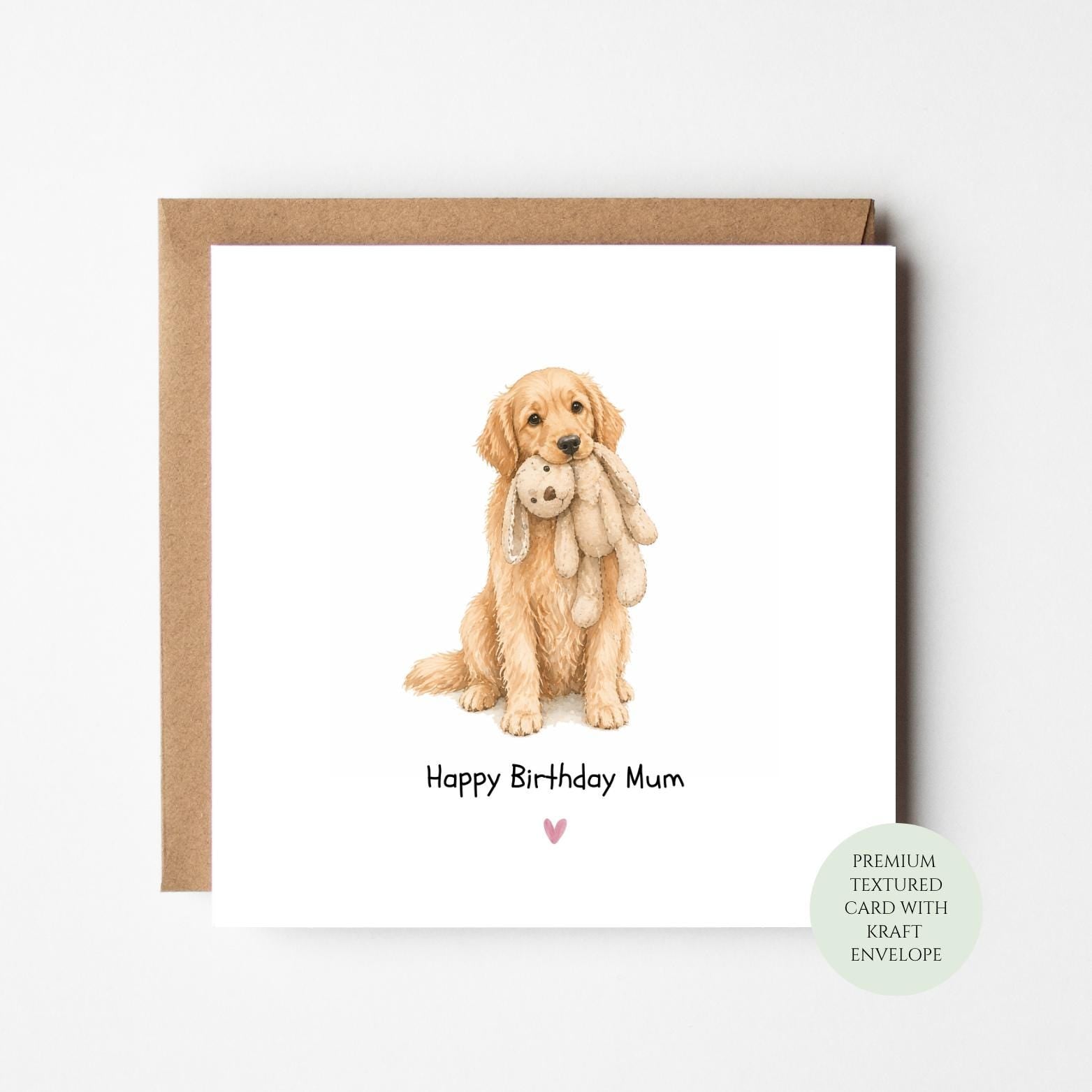 Dog Mum Birthday Card: Adorable Puppy with Bunny (Textured Finish)