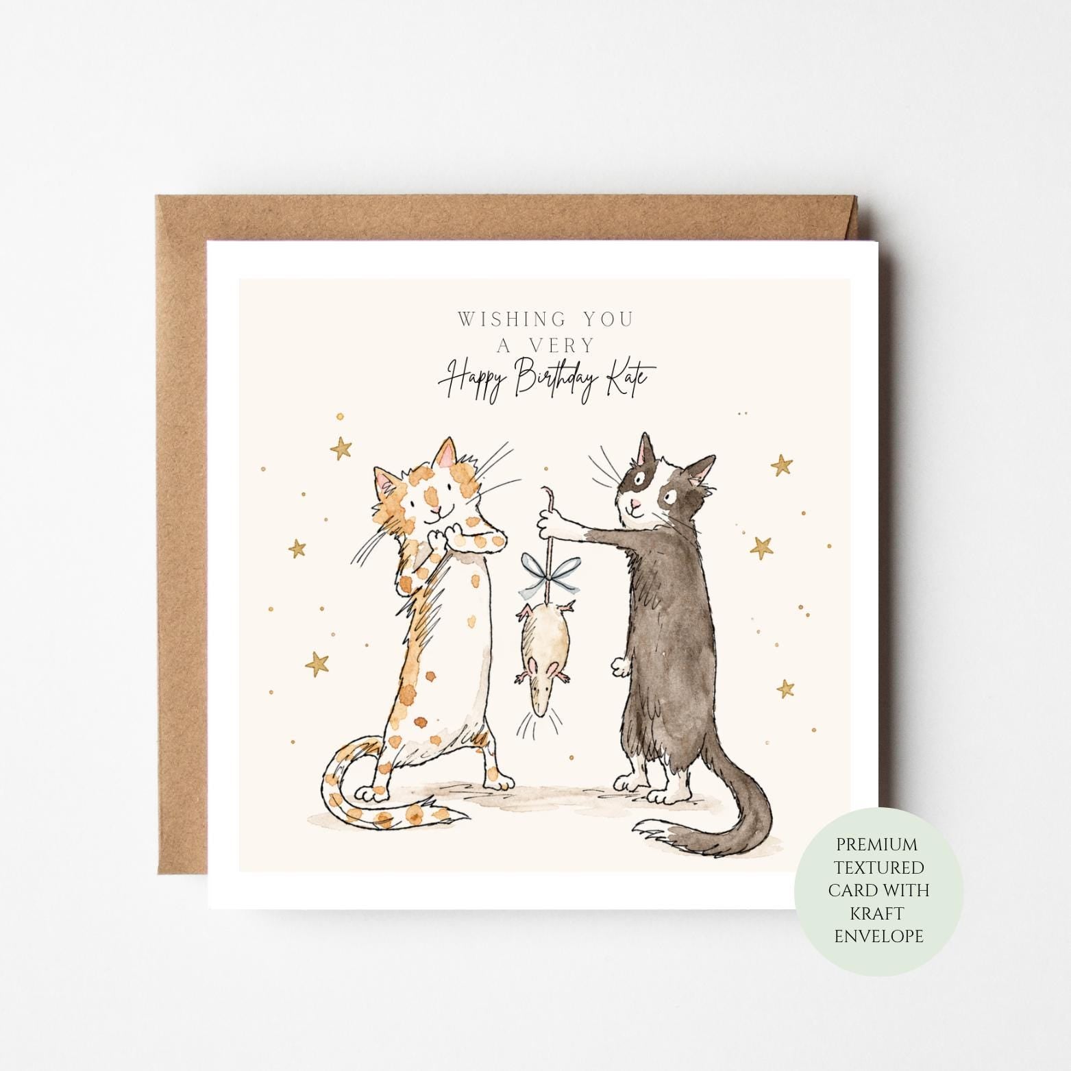 Cat Birthday Card, Playful Cats, Textured Paper (Includes Envelope)