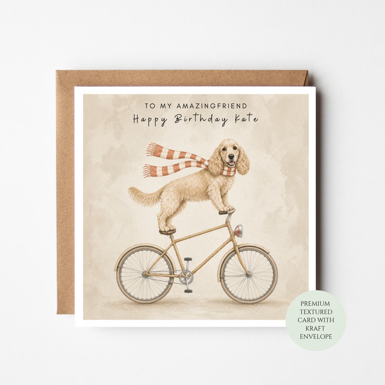 Birthday Card for Dog Lovers: Playful Dog on Bike - Textured Finish