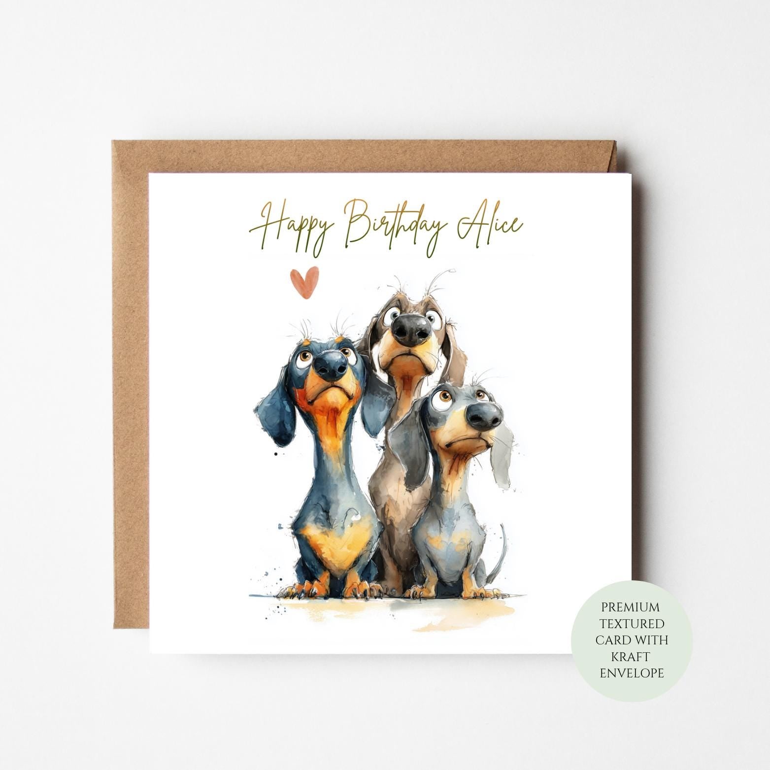 Dachshund Dog Birthday Card, Trio Illustration (Textured, Includes Envelope)
