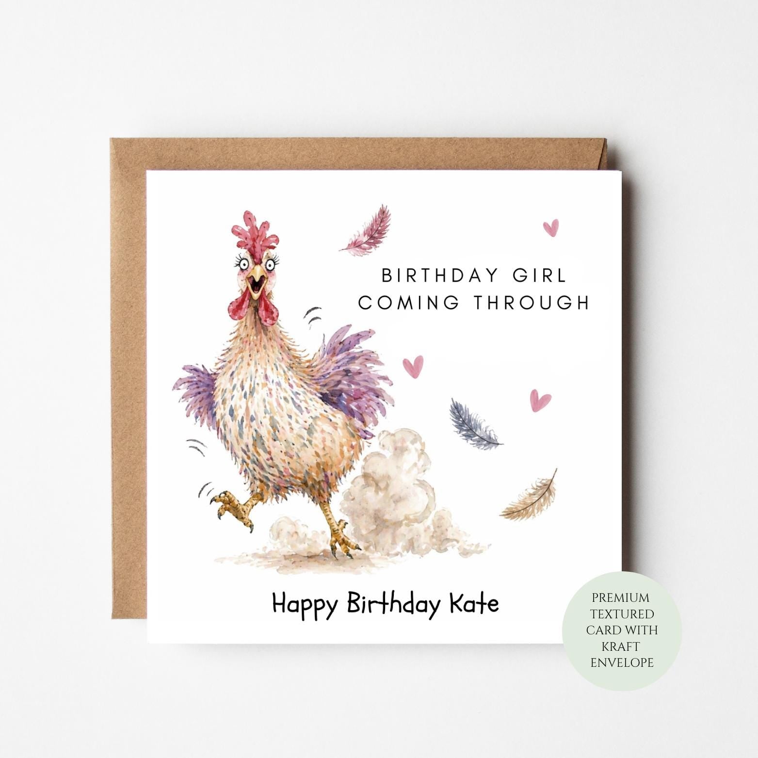 Funny Chicken Birthday Card: Textured Stock, Kraft Envelope Included