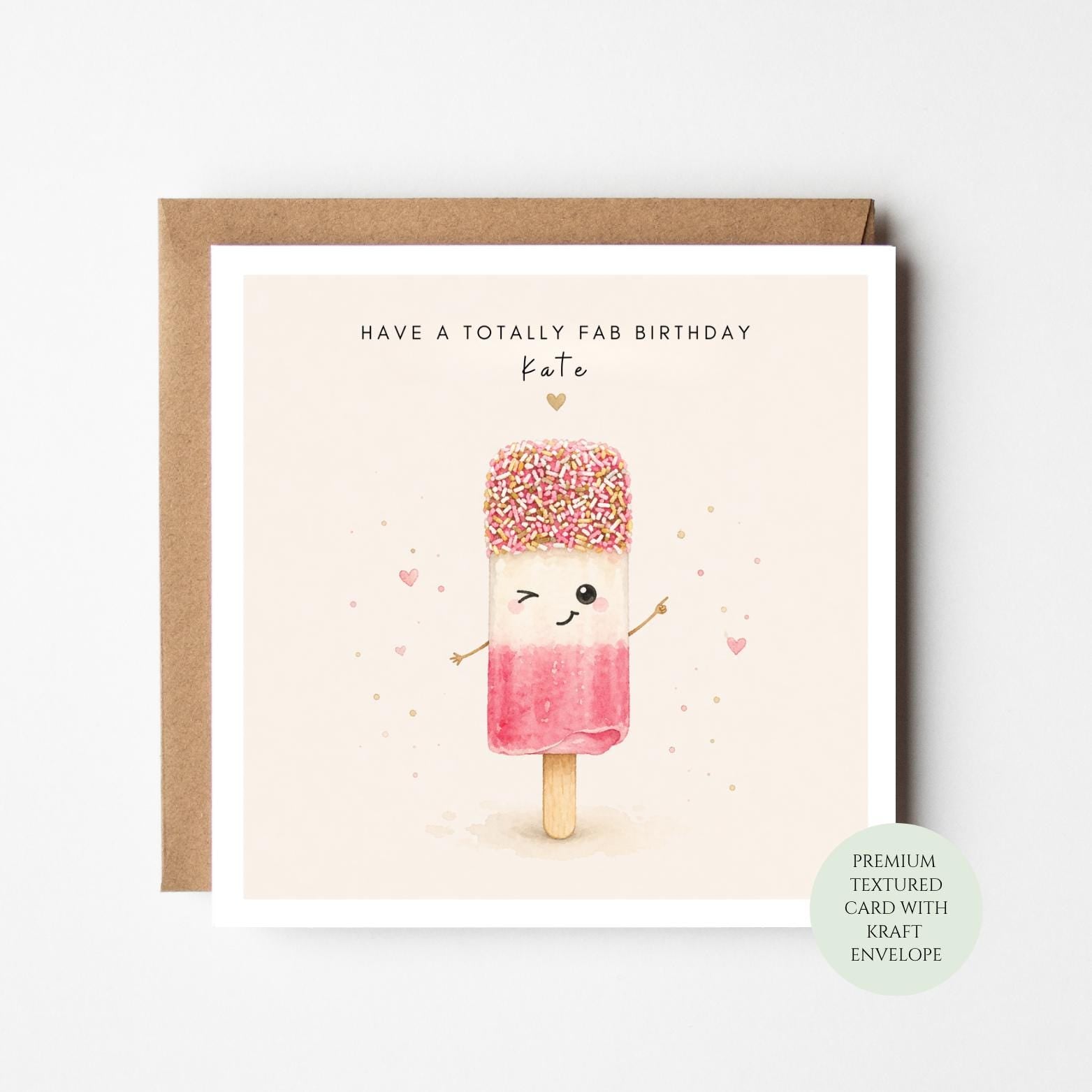 Funny Ice Lolly Birthday Card: Pink Sprinkles Design for Her