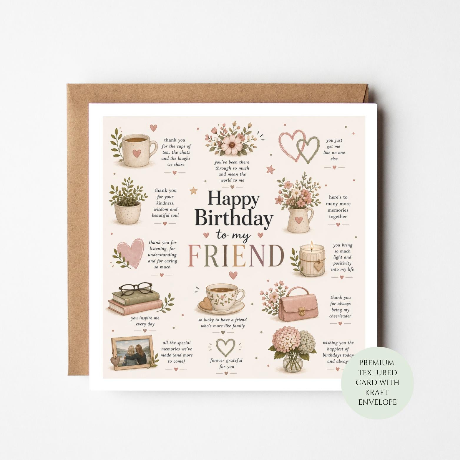 Friend Birthday Card, Heartfelt Friendship Greeting, Textured Card