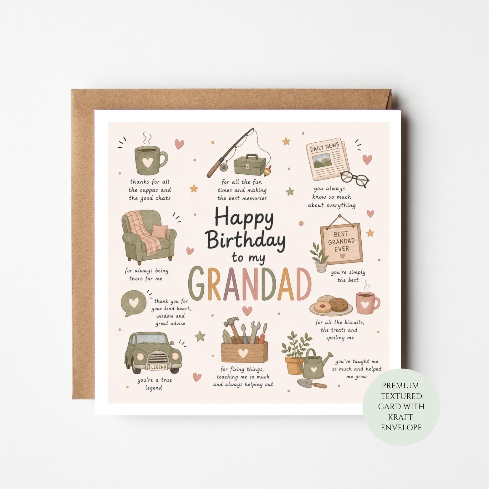 Happy Birthday Grandad Card, Grandpa, Grandfather, Pops Greeting Card