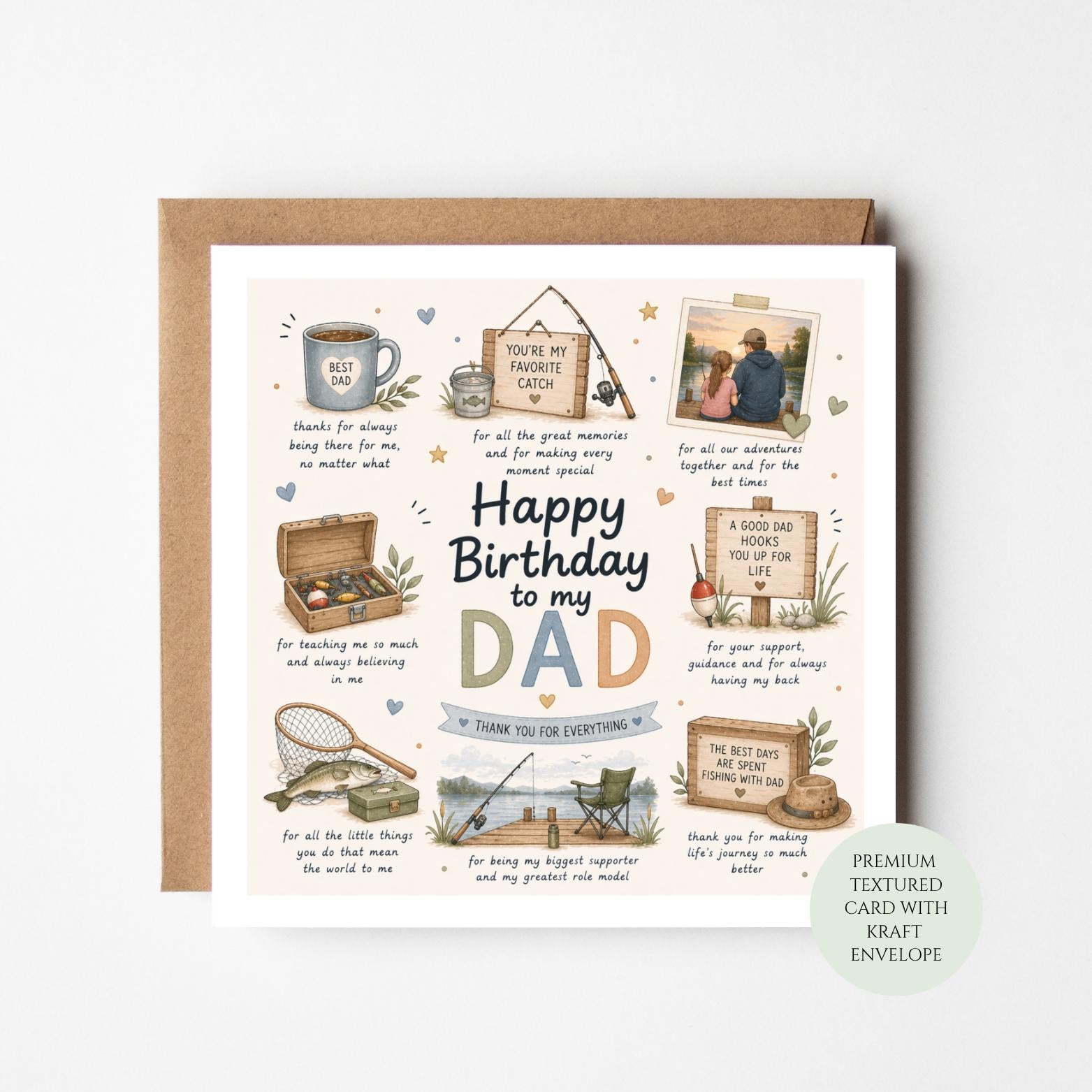 Happy Birthday Dad Card, Fishing Theme, From Daughter, Angler Gift