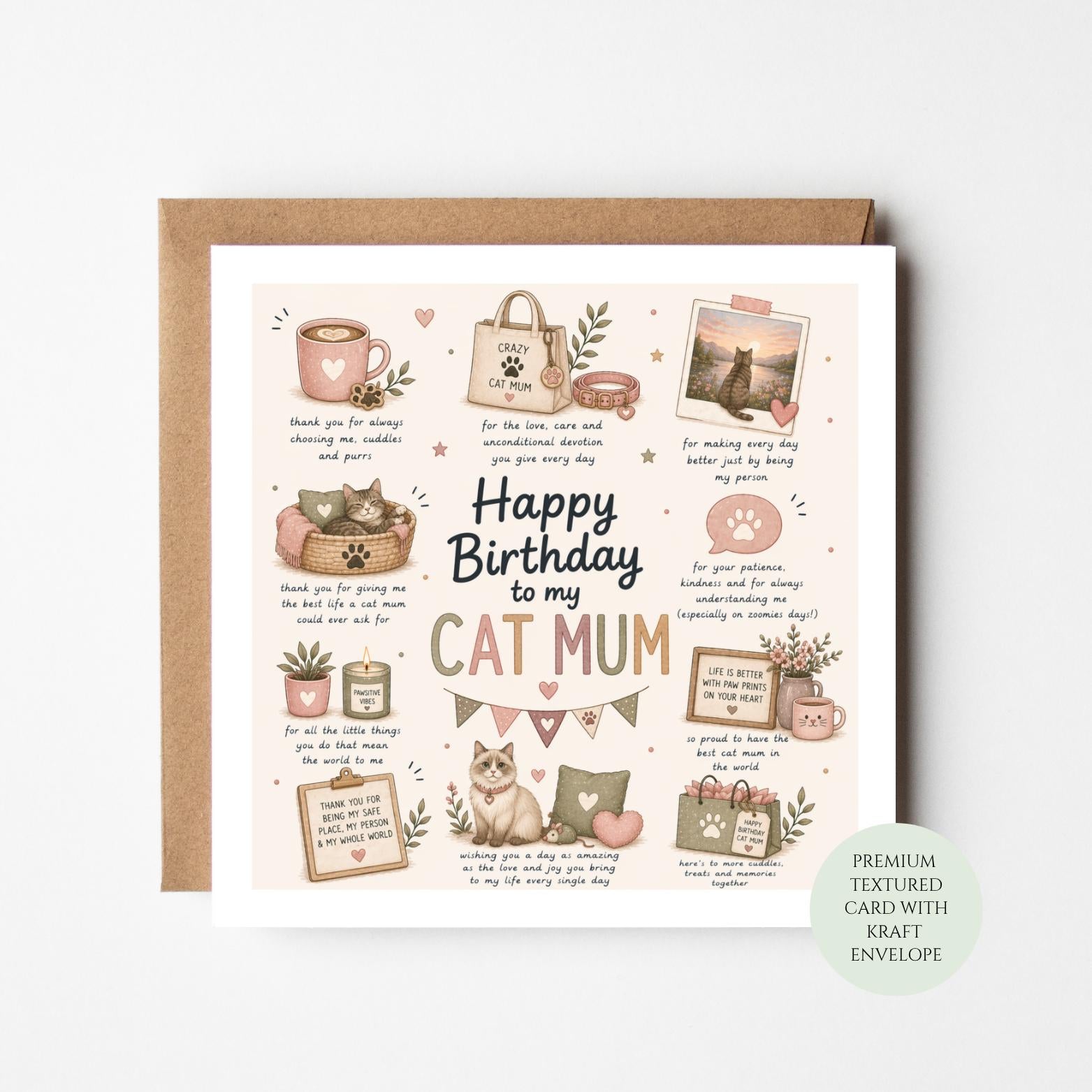 Cat Mum Birthday Card, Cat Lover Greeting, Pet Celebration