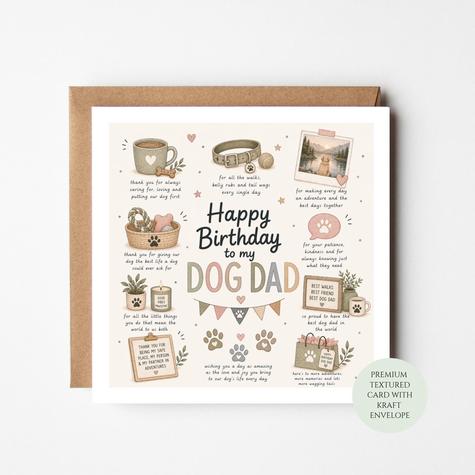 Dog Dad Birthday Card, Dog Lover, Pet, Puppy, Canine Companion Appreciation