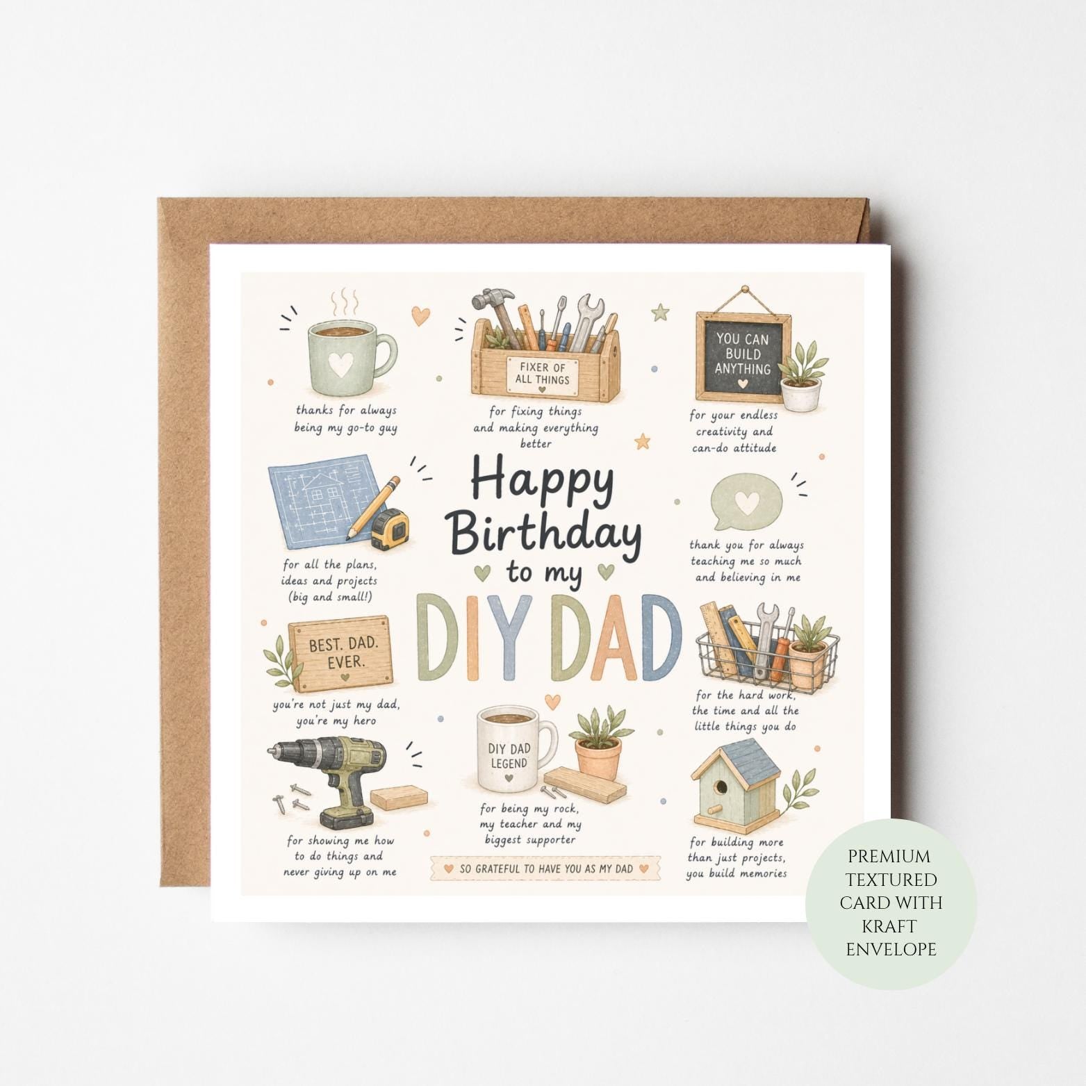 Happy Birthday DIY Dad Card, Builder Handyman Greeting Card, Son Daughter Gift
