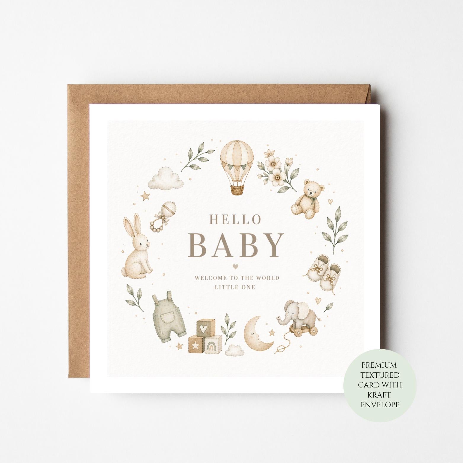 Hello Baby Card, Neutral Baby Shower, Welcome Little One, Newborn Greeting
