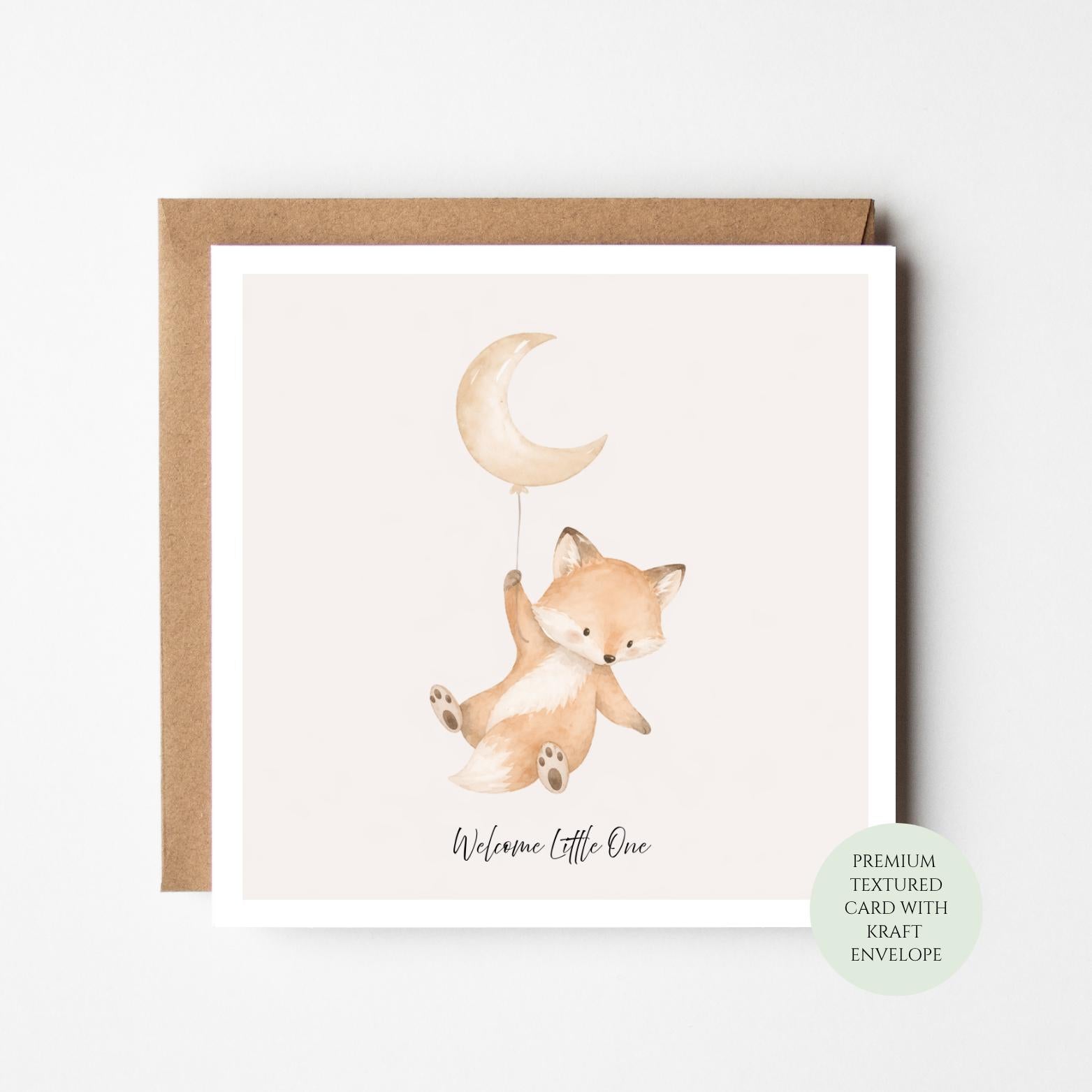 New Baby Card, Woodland Fox Welcome, Neutral Shower Gift