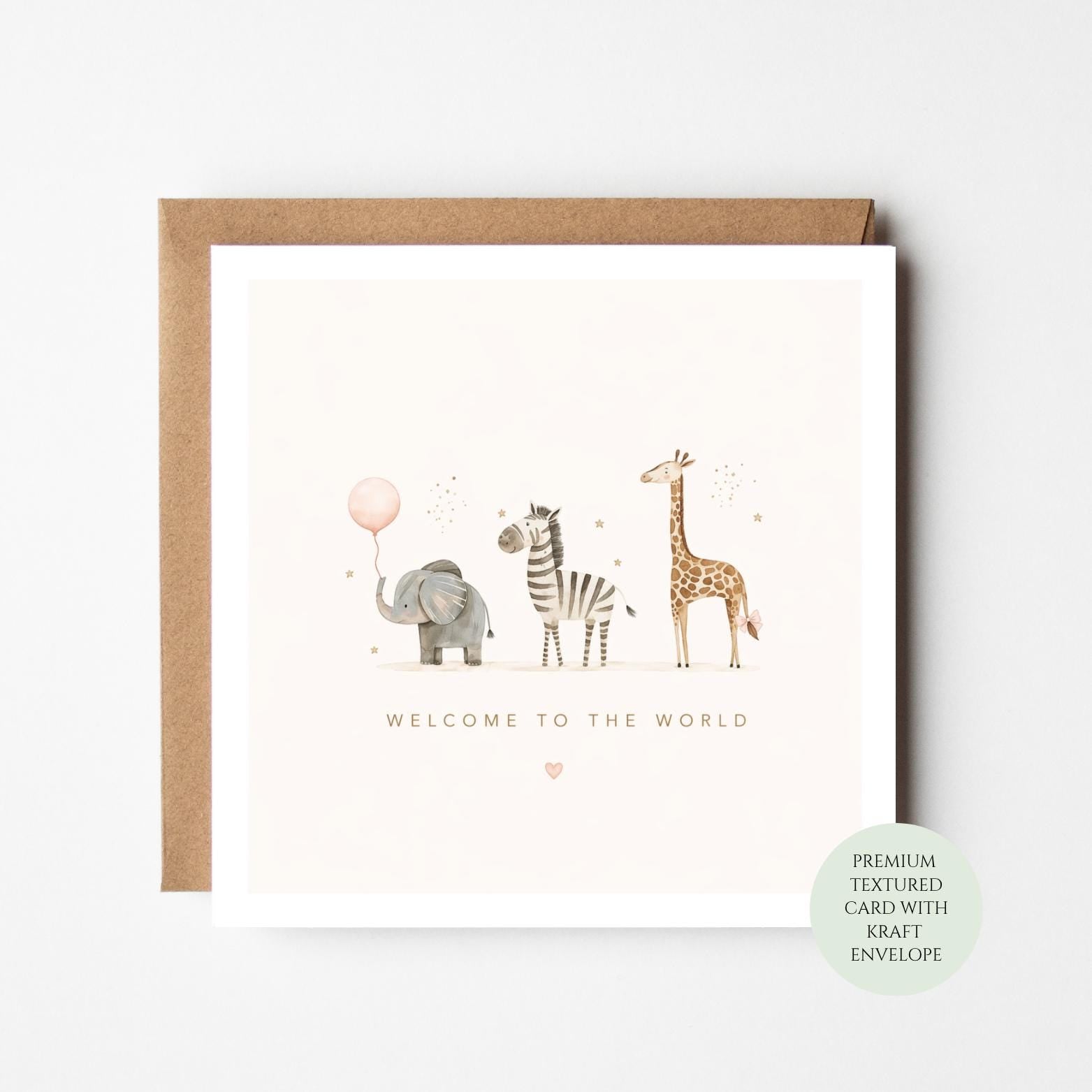 Safari Baby Animals Welcome Card, Neutral Baby Shower, Newborn Boy Girl