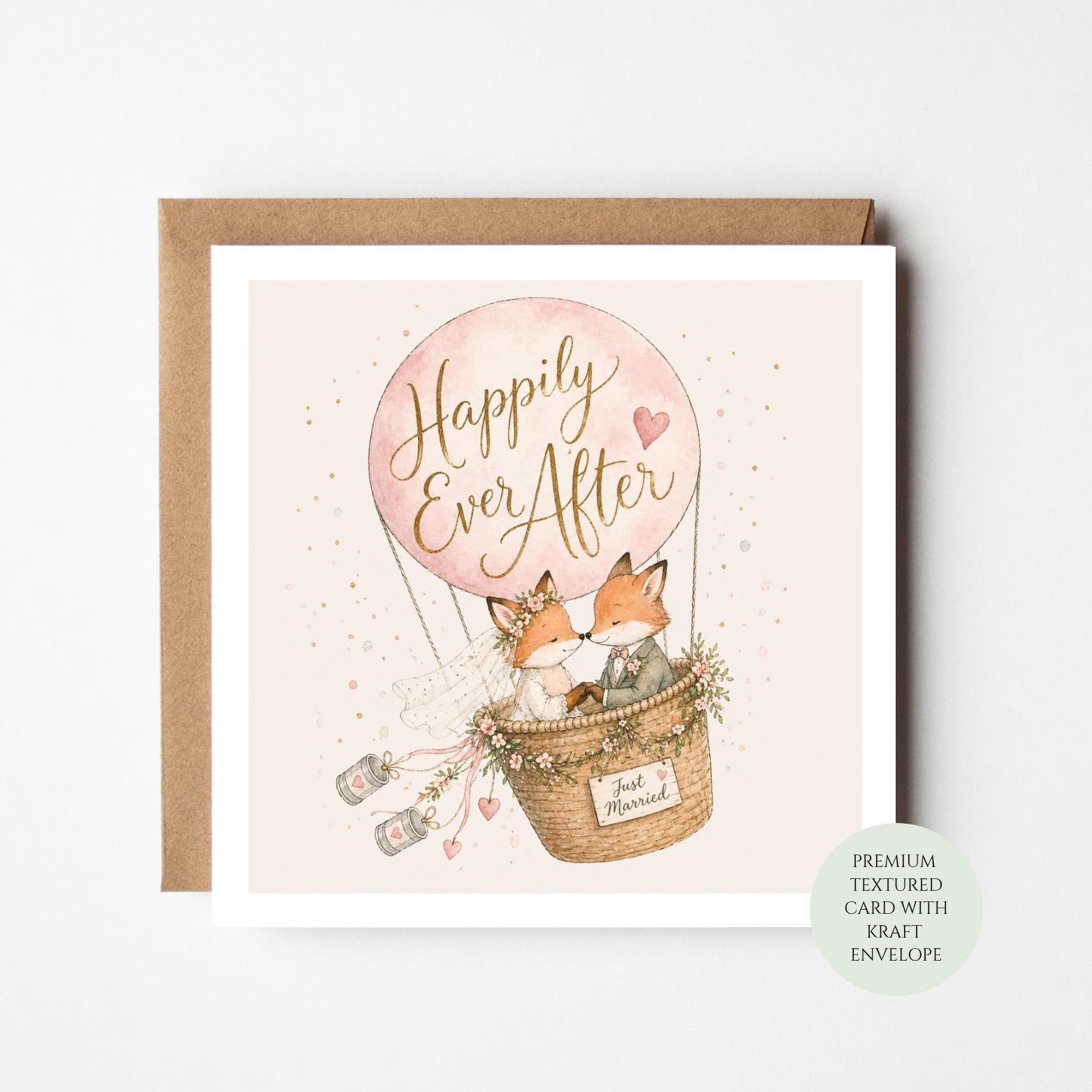 Fox Couple Wedding Card, Happily Ever After, Just Married Congratulations
