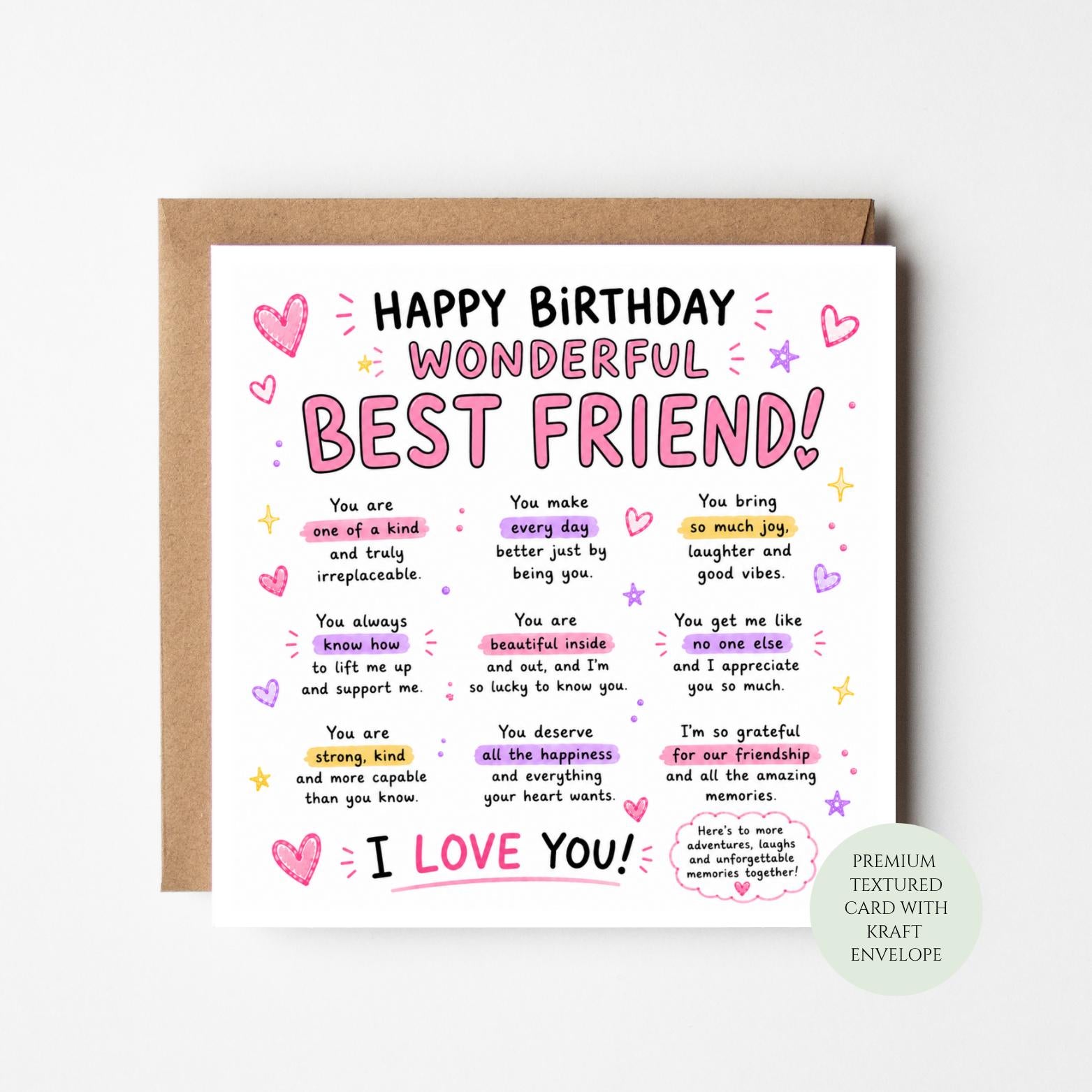 Happy Birthday Friend Card, Friendship Appreciation Print (Textured Card)