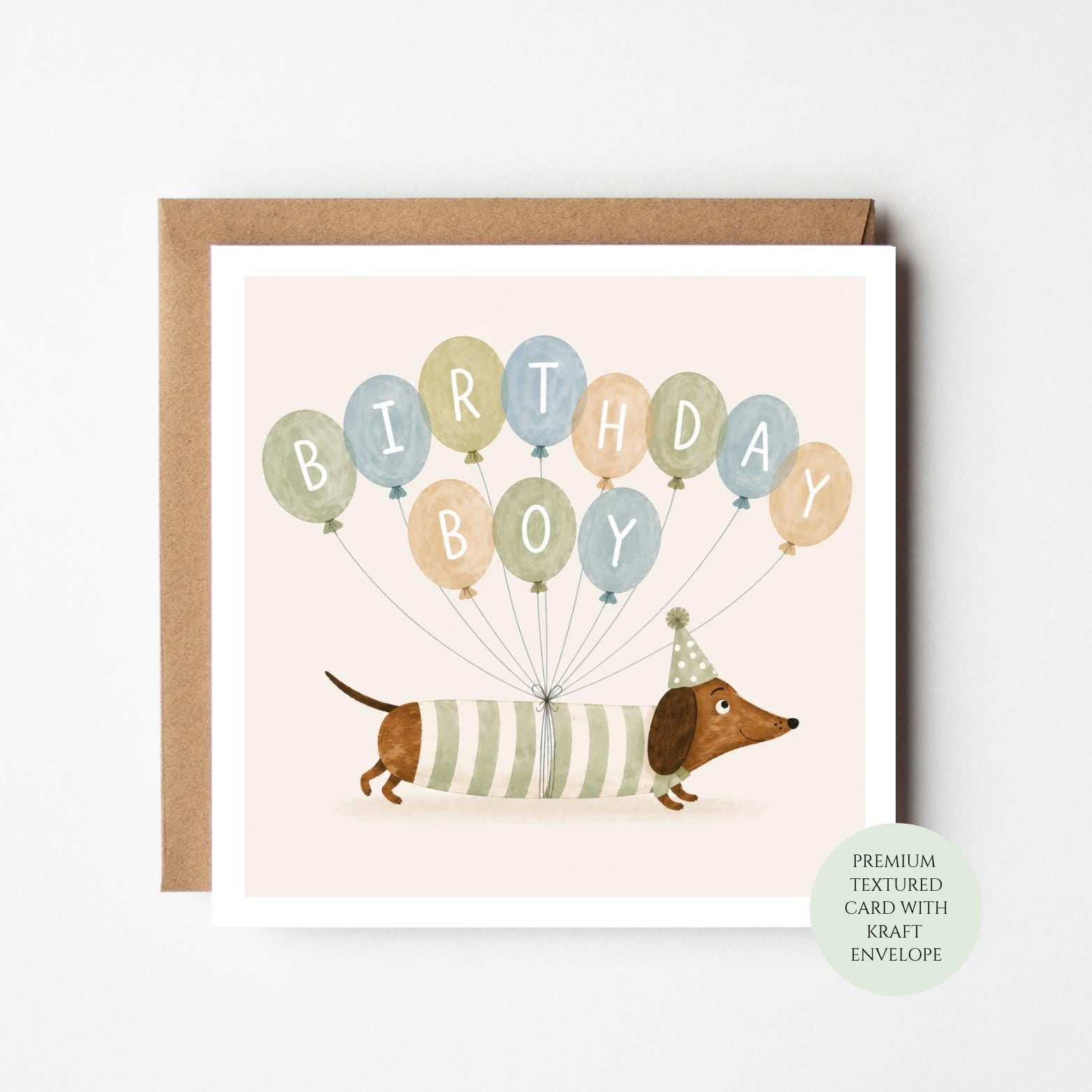 Dachshund Birthday Greeting, Sausage Dog With Balloons, Dog Lover Card, Print