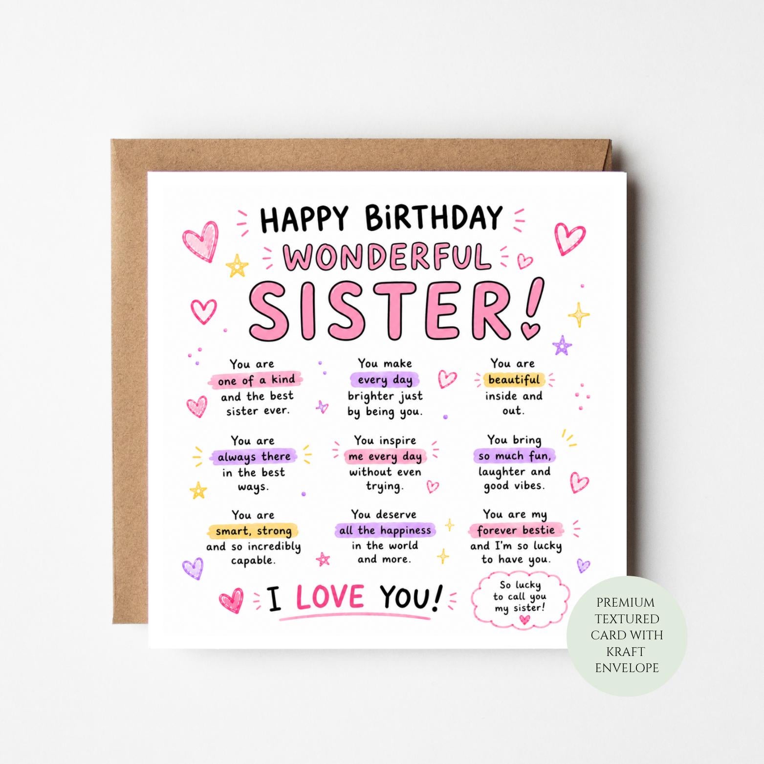 Happy Birthday Sister Card, Positive Affirmations, Print