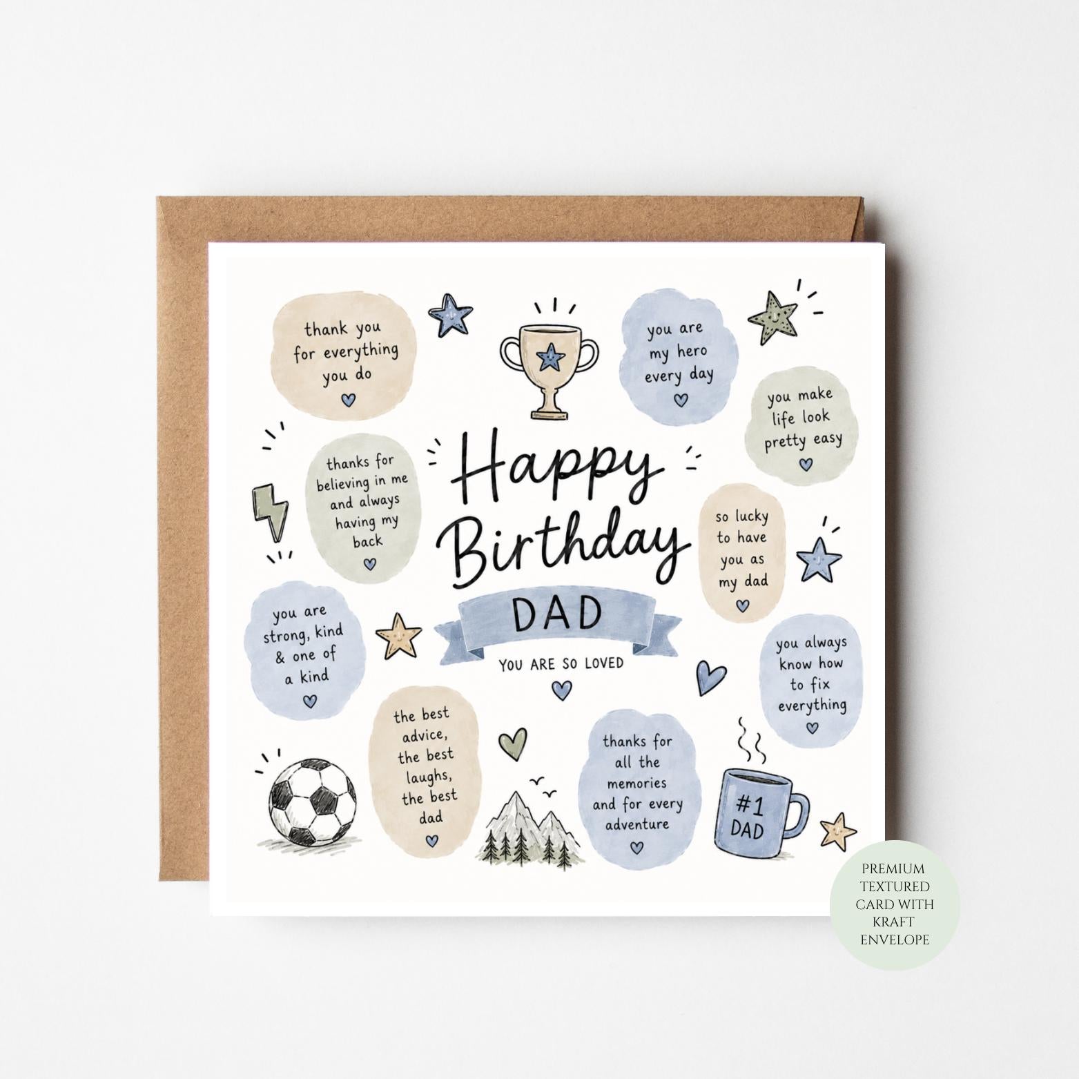 Happy Birthday Dad Card, Trophy Football Mug Illustration, You Are So Loved, Print