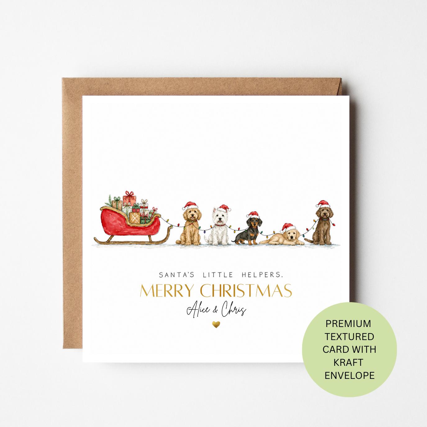 Personalised Dog Christmas Card, Santa's Little Helper Watercolour Card