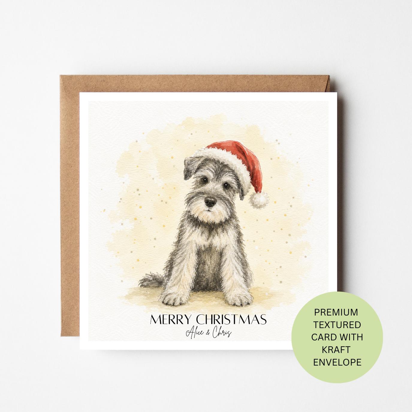 Personalised Schnauzer Christmas Card, Watercolour Puppy Dog Lover Greeting (Textured Card)