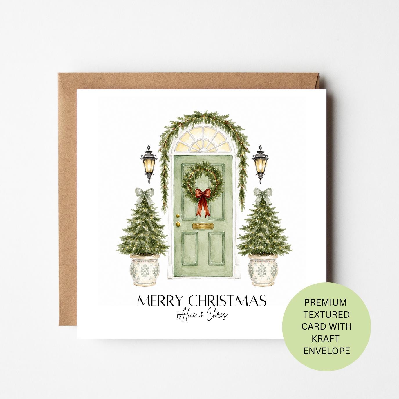 Personalised New Home Christmas Card, Green Front Door Watercolour Card