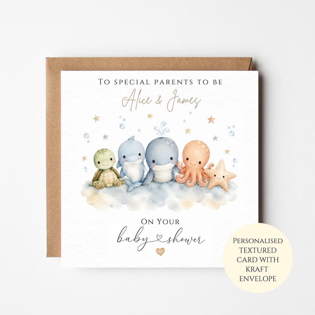 Personalised Sea Life Baby Shower Card, Ocean Animals Parents To Be Gift