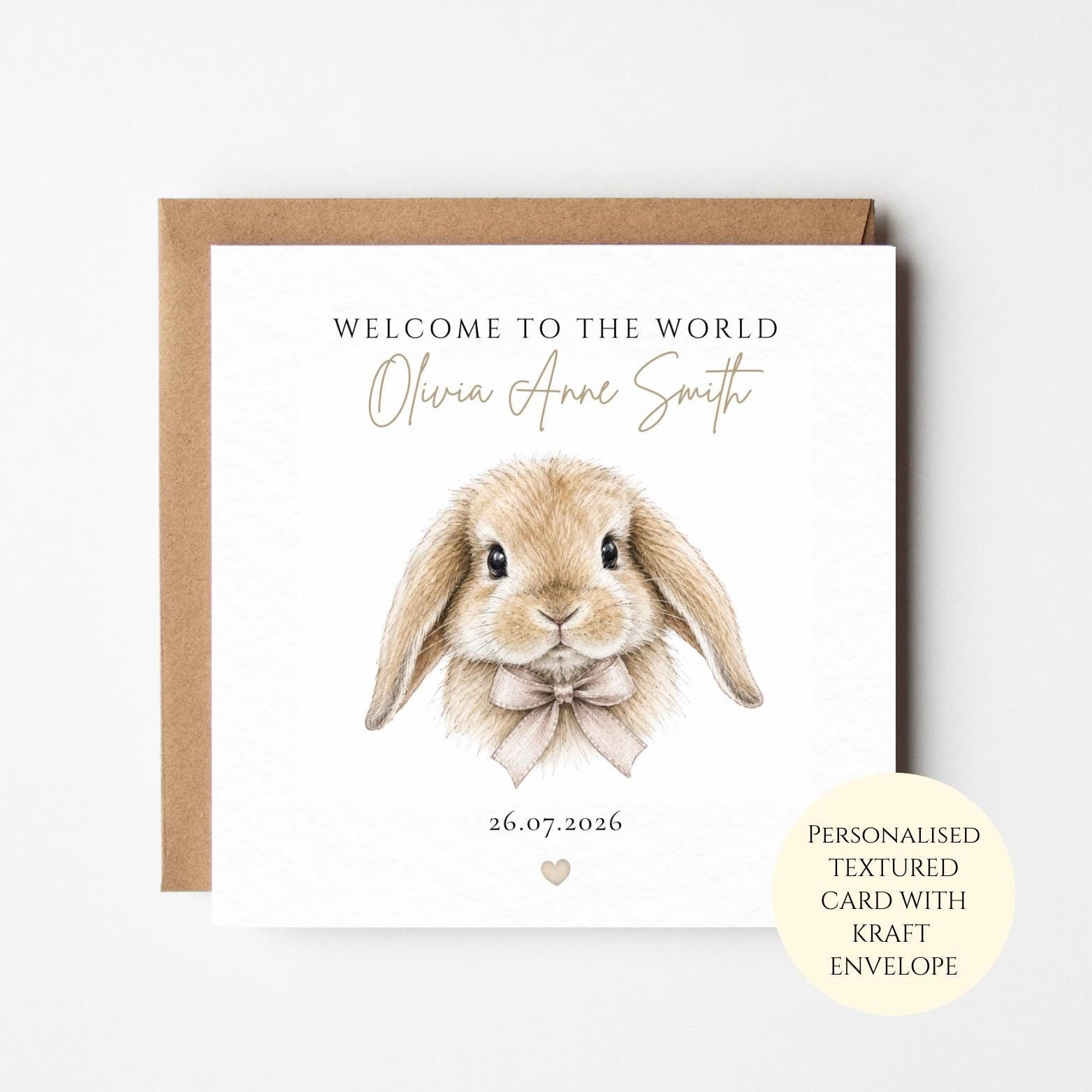 Personalised New Baby Card, Welcome To The World Card, Newborn Congratulations, Neutral Bunny Baby Keepsake, New Parents Gift