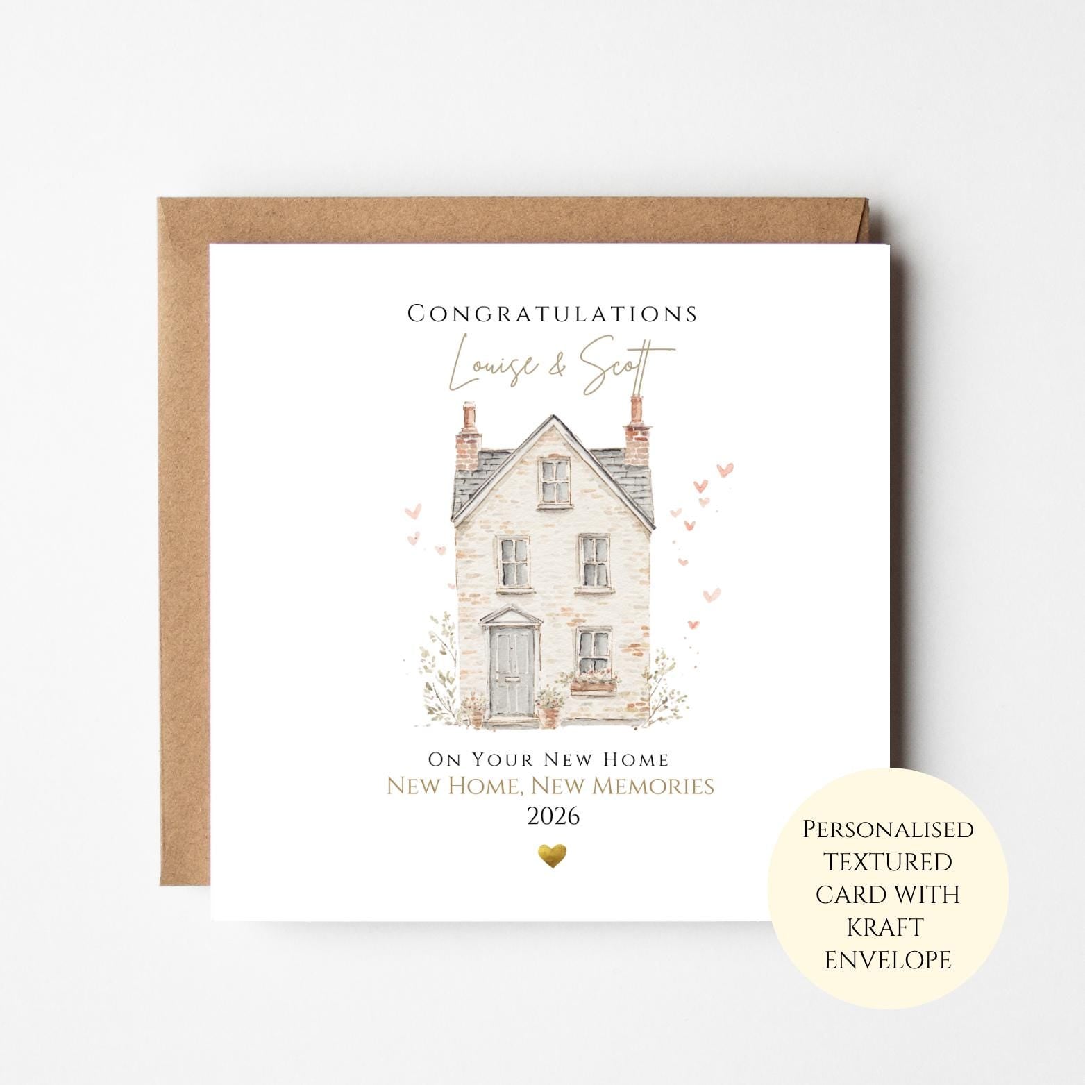 Personalised New Home Card, Tall Cottage Housewarming Card, Congratulations New House, First Home Card for Couple
