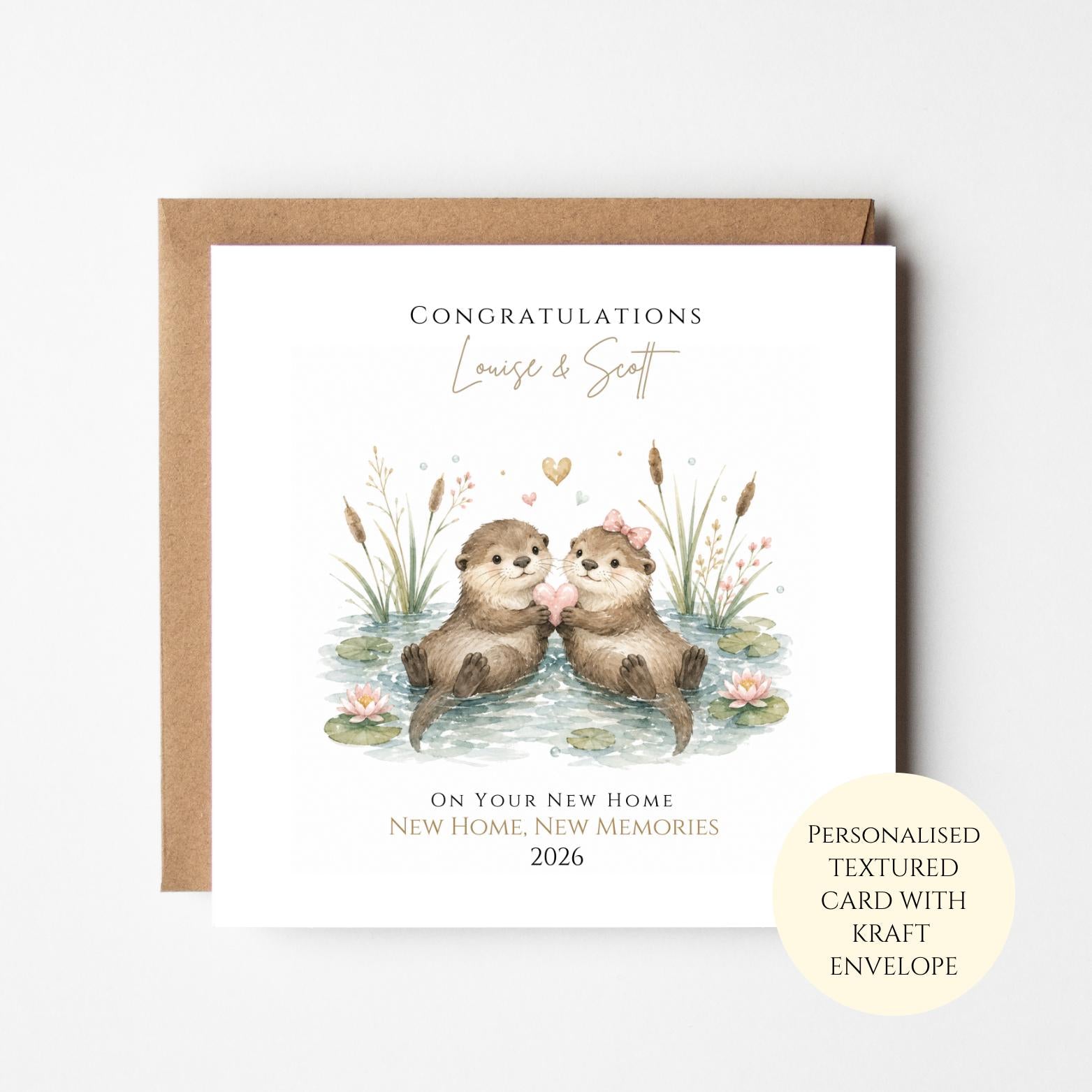Personalised Otter New Home Card, Cute Housewarming Card for Couple, Congratulations New House, First Home Gift