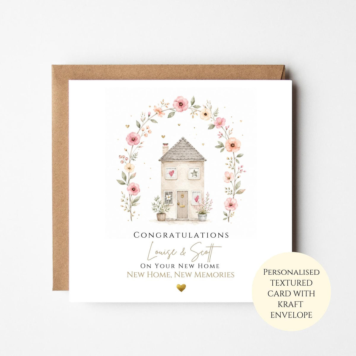 Personalised Floral New Home Card, Housewarming Card, Congratulations New House, First Home Gift for Couple