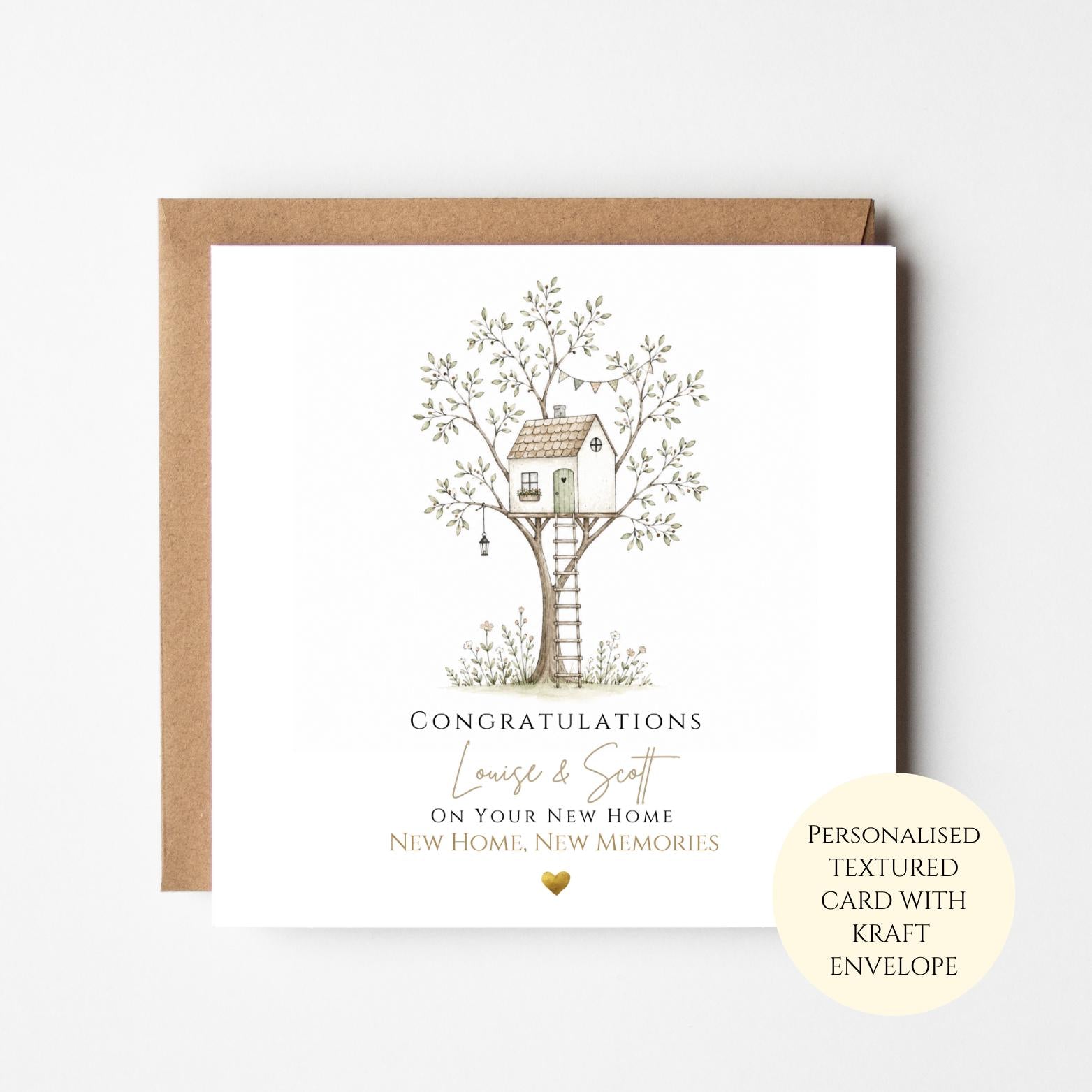 Personalised Treehouse New Home Card, Housewarming Card, Congratulations New House, Unique First Home Gift