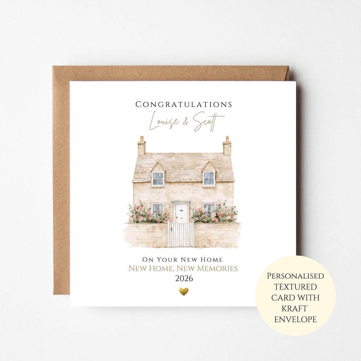 Personalised Cotswold Cottage New Home Card, Housewarming Card, Congratulations New House, First Home Gift for Couple