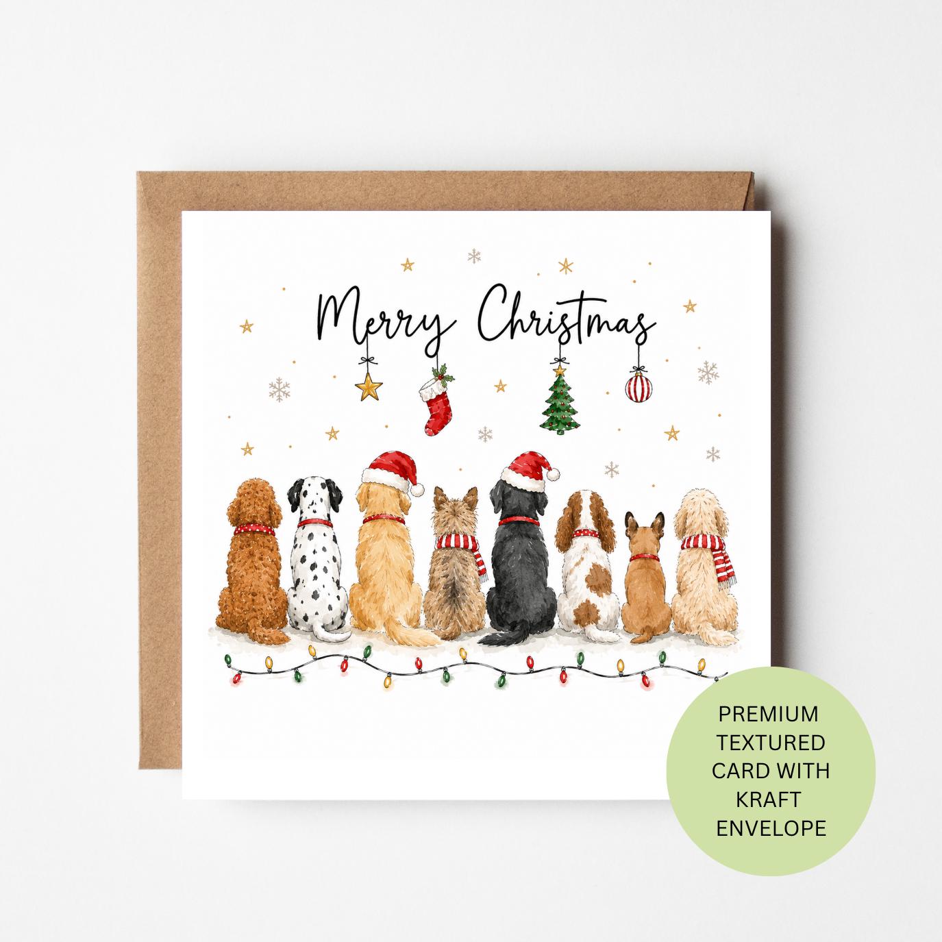 Personalised Watercolour Dog Christmas Card, Eight Dogs Festive Greeting, Textured Card