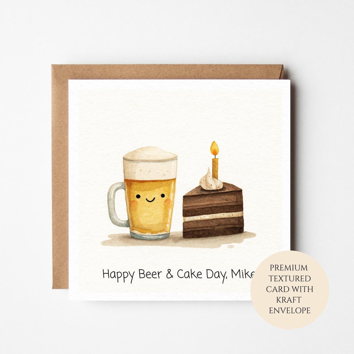 Beer and Cake Birthday Card | Funny Mens Card, Dad, Husband, Friend (Textured Cardstock)