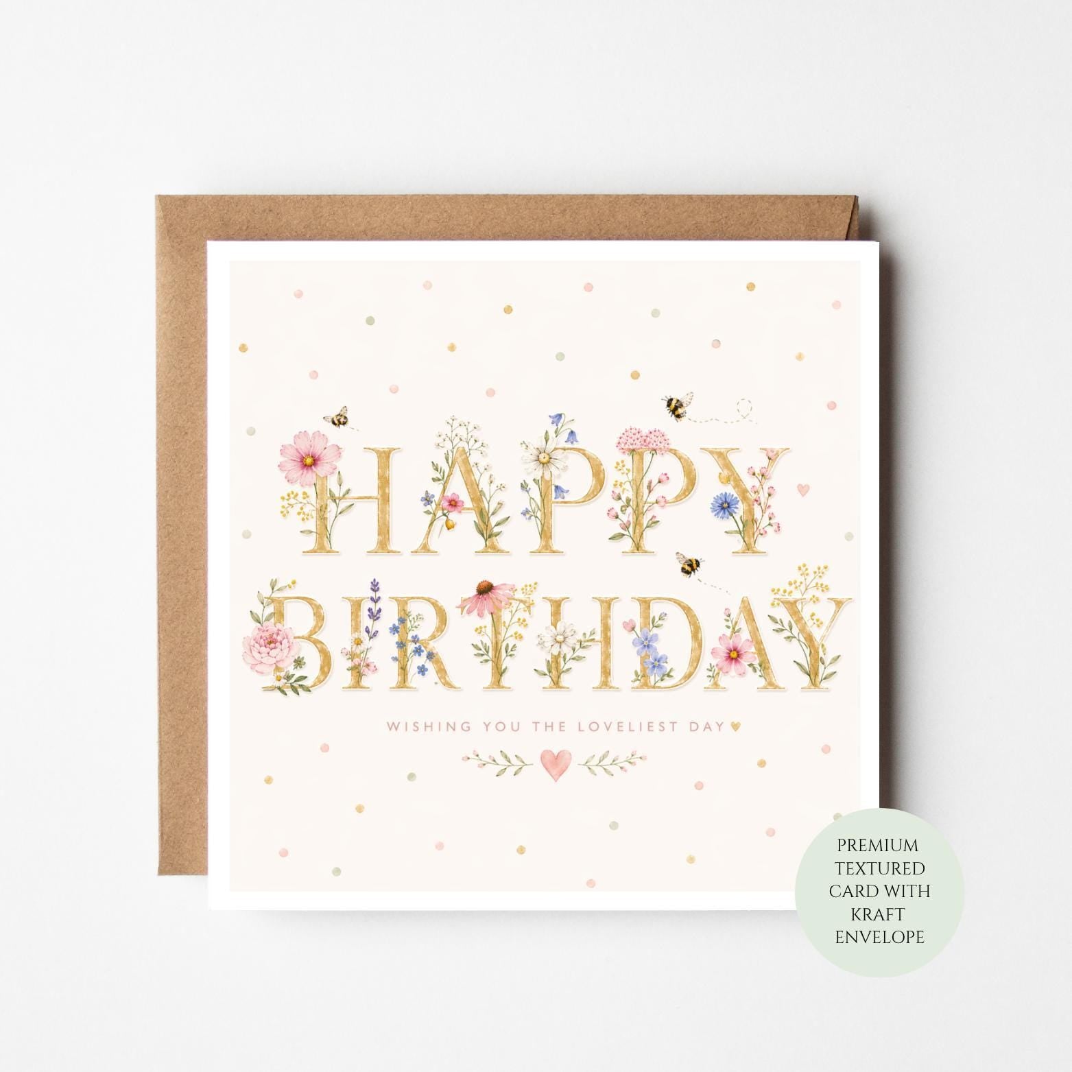 Floral Birthday Card - Textured Paper with Matching Envelope