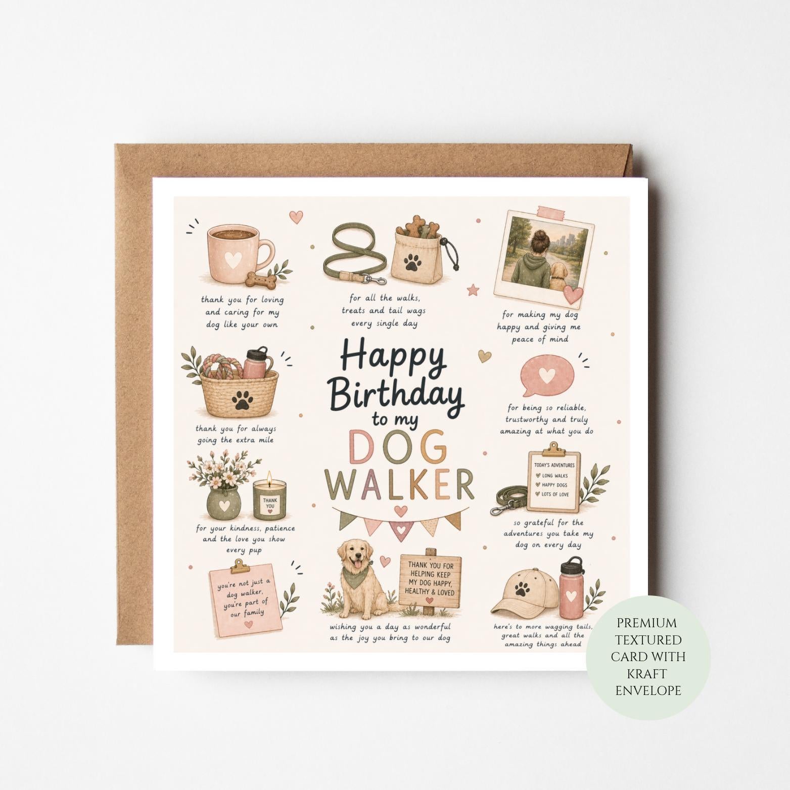 Dog Walker Birthday Card, Thank You Design (For Pet Sitters)