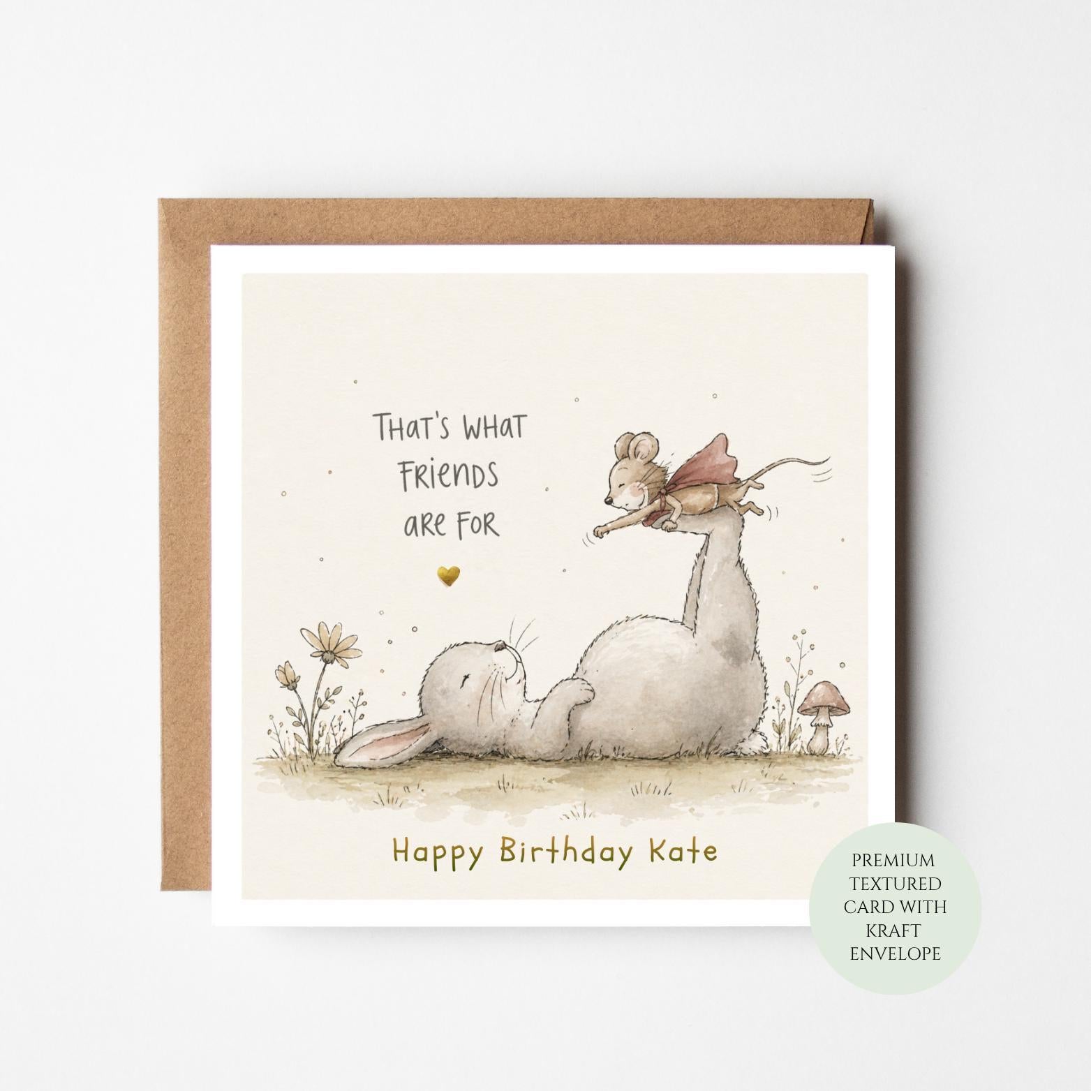 Bunny and Mouse Birthday Card - Cute Friendship Design for Her