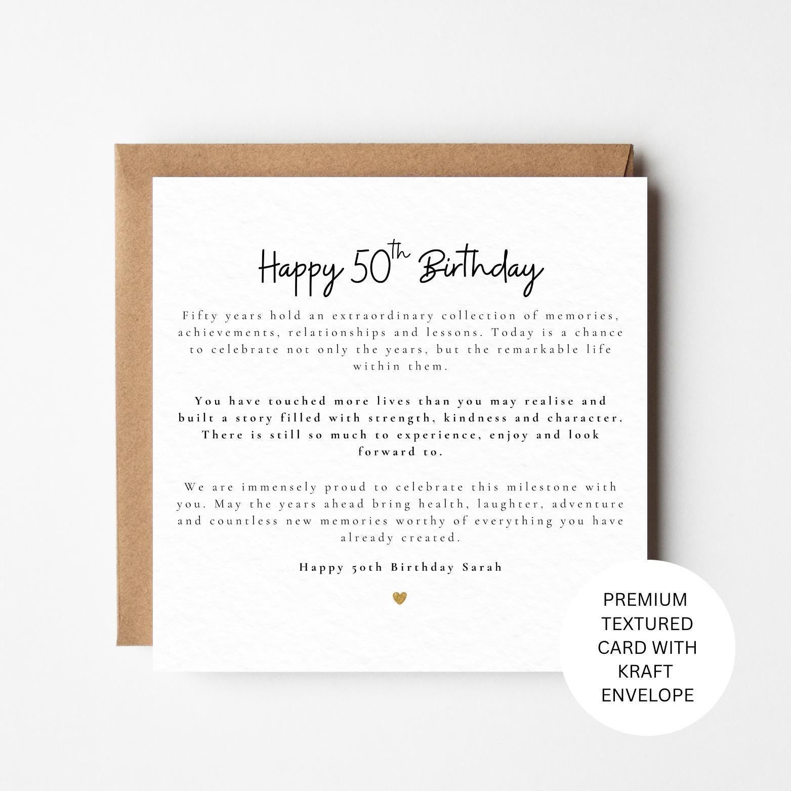 50th Birthday Card, Personalised Milestone Card with Meaningful Message, Sentimental Keepsake