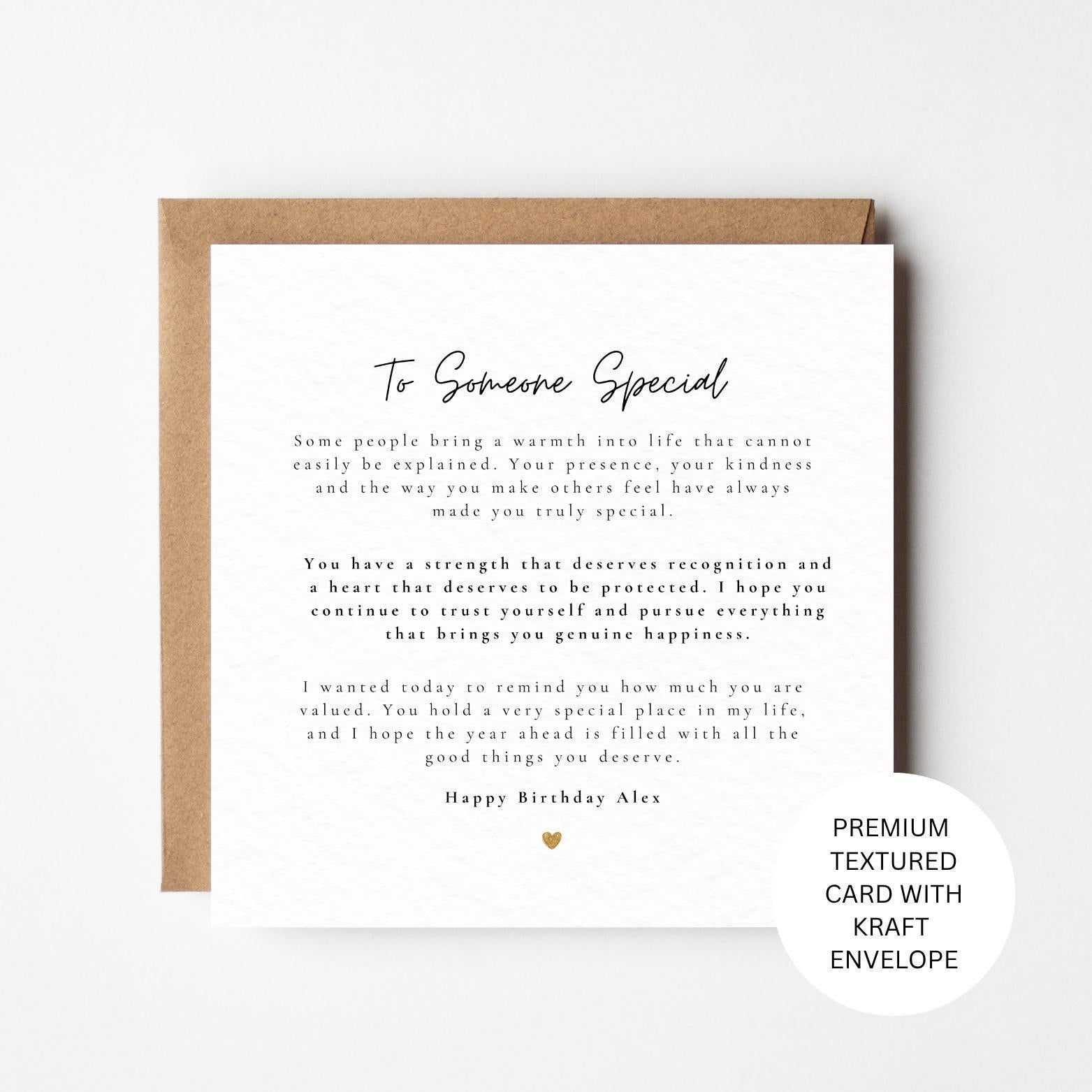 Personalised Birthday Card, Meaningful Sentimental Keepsake, Textured Card Kraft Envelope