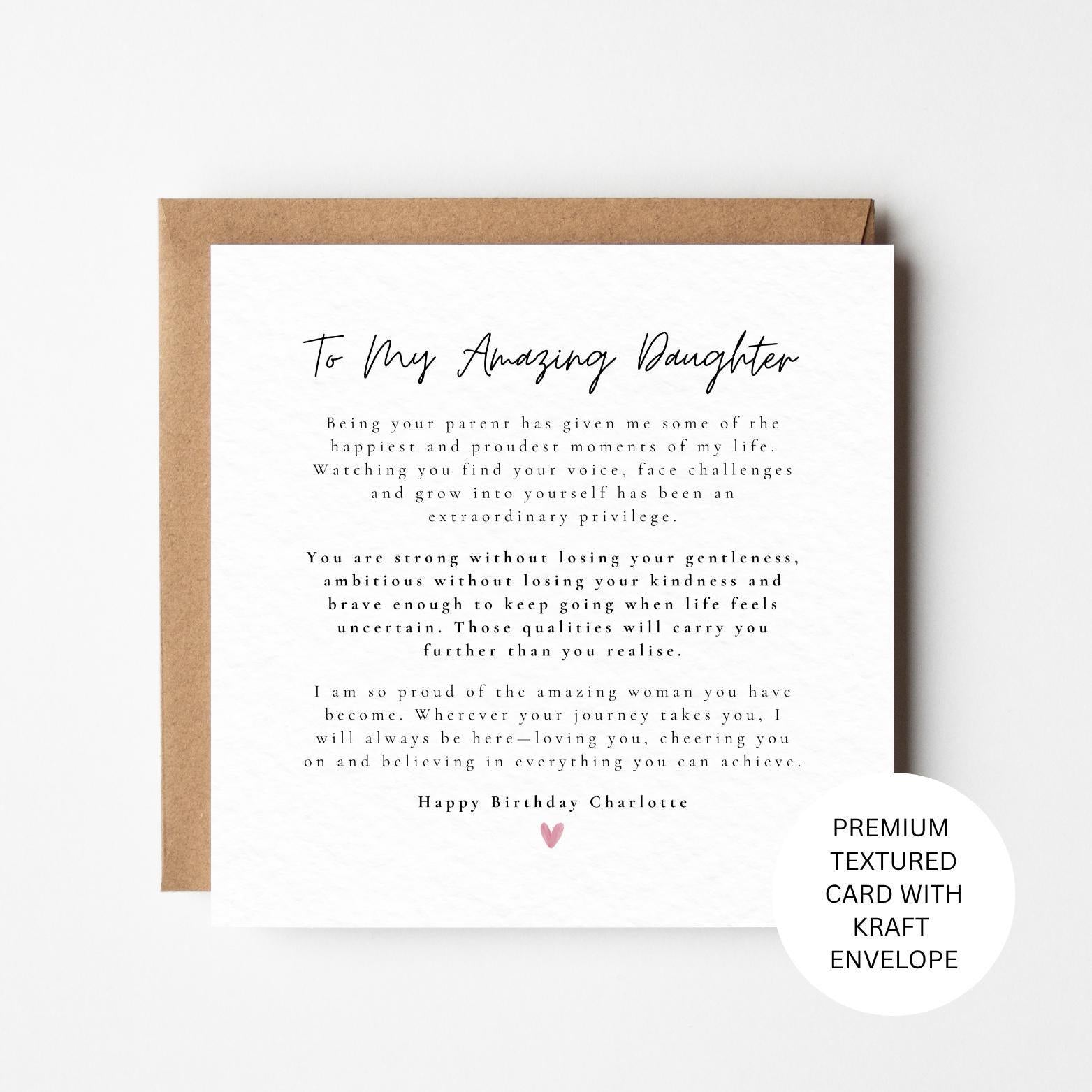 Daughter Birthday Card, Amazing Daughter, Personalised Meaningful Card for Daughter, Sentimental Keepsake