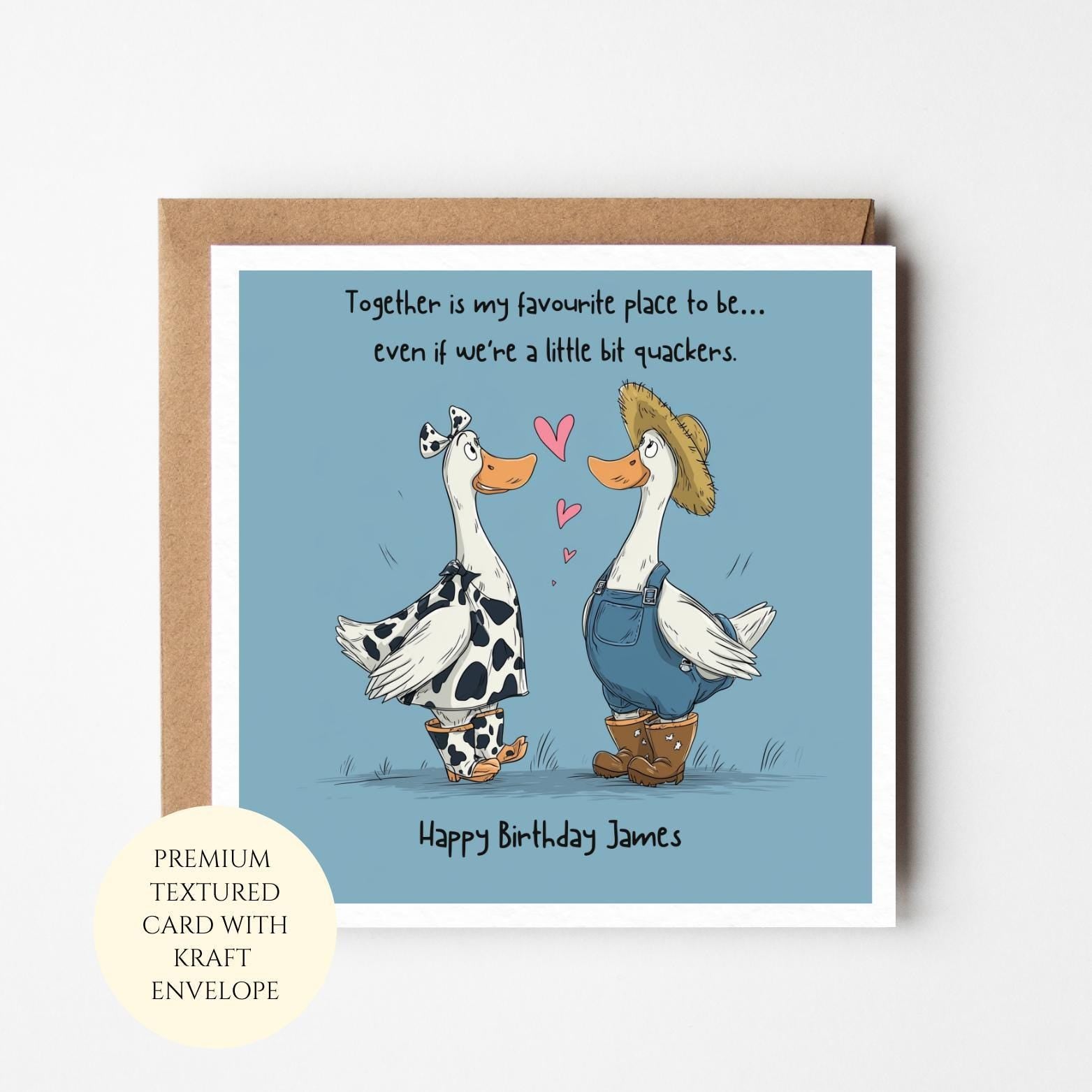 Funny Birthday Card for Partner, Husband, Wife, Romantic Couple Ducks