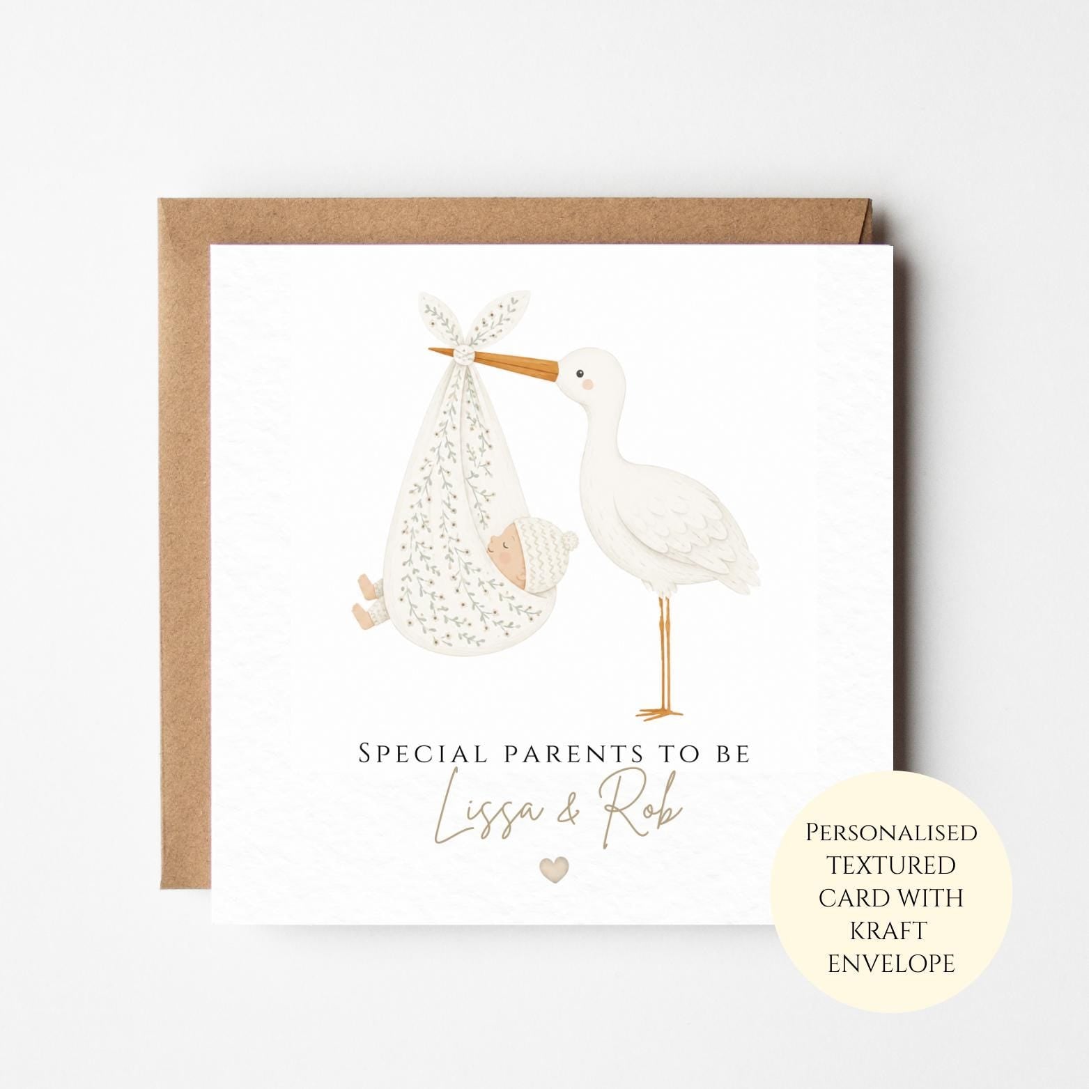Personalised Parents To Be Card, Stork New Baby Card, Baby Shower Congratulations, Expecting Mum And Dad Pregnancy Gift