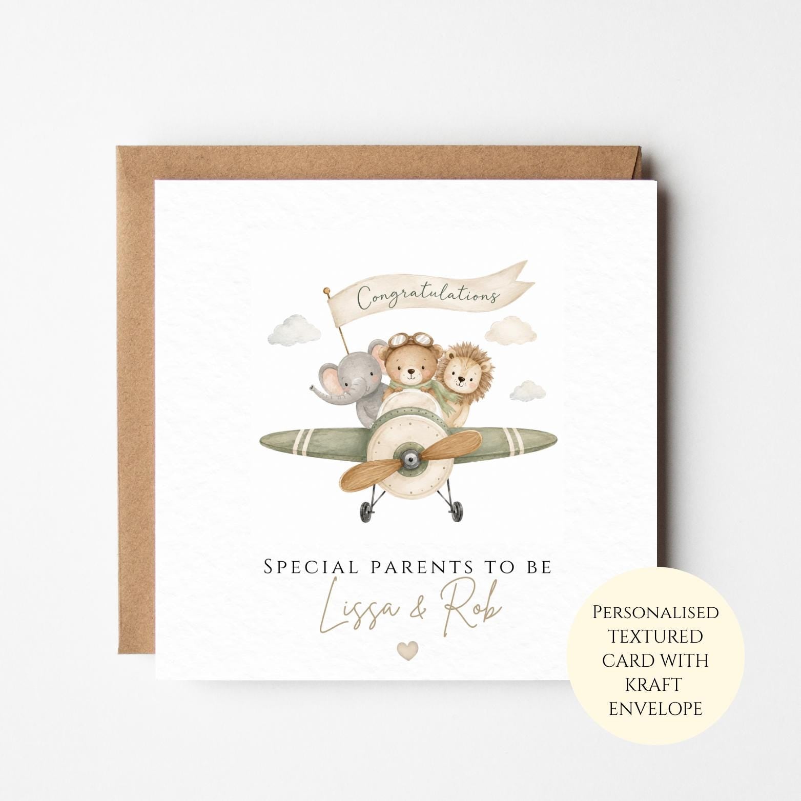Personalised Parents To Be Card, Baby Shower Card, New Baby Congratulations, Expecting Parents Gift, Neutral Safari Baby Card