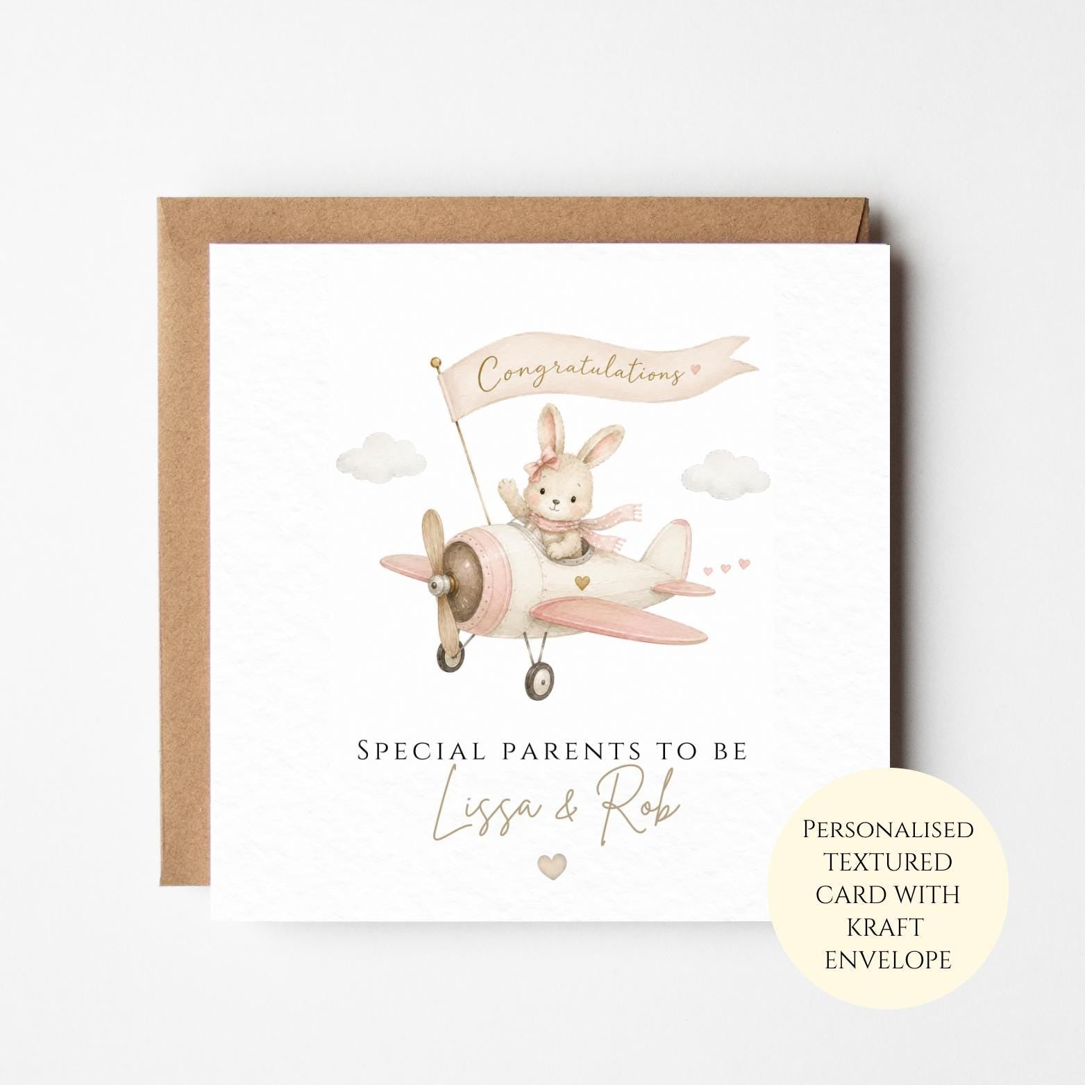 Baby Shower Card For Parents To Be, Personalised New Baby Card, Expecting Mum And Dad Gift, Baby Girl Bunny Congratulations