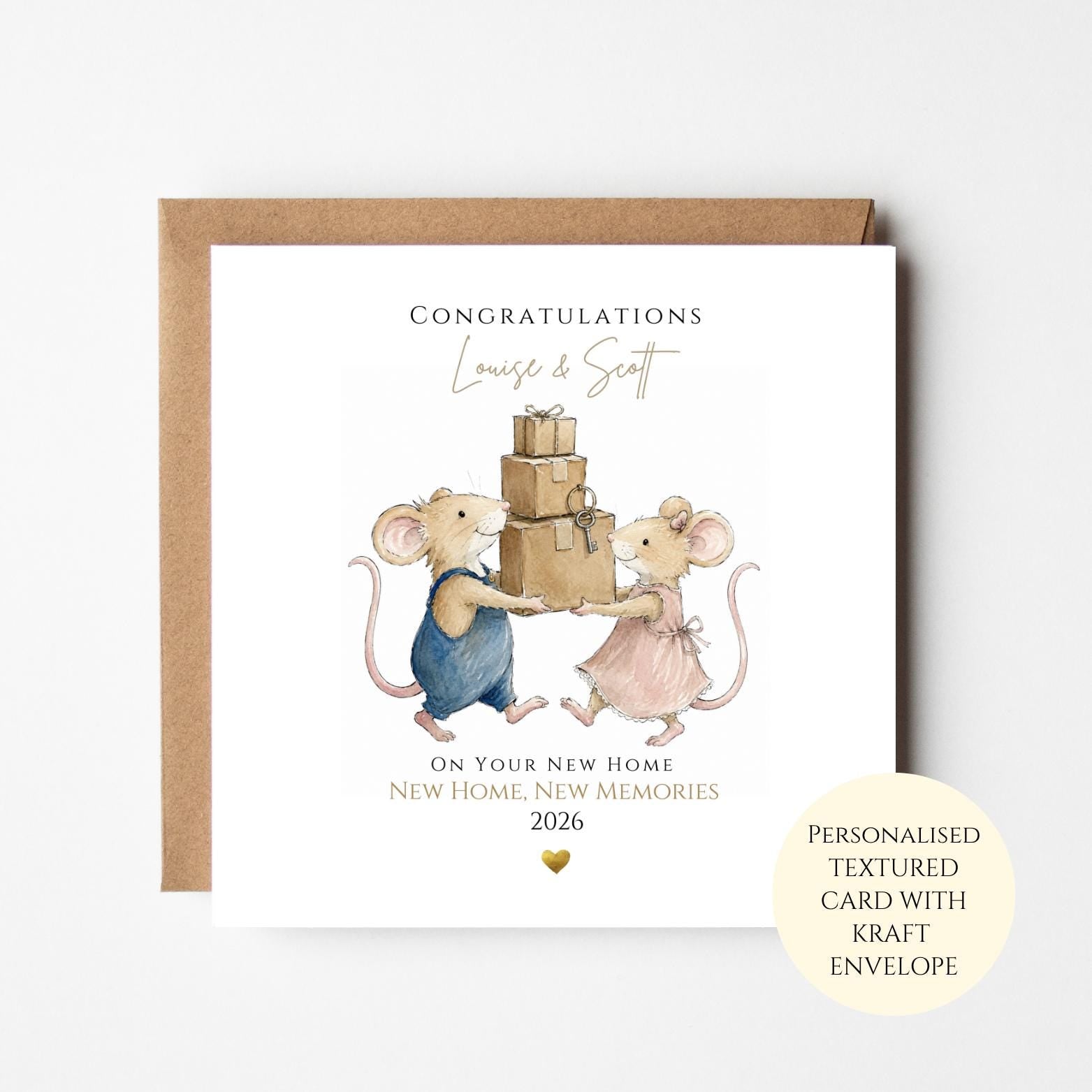 Personalised New Home Card with Mice, Cute Housewarming Card, Moving House Card, Congratulations New House Gift