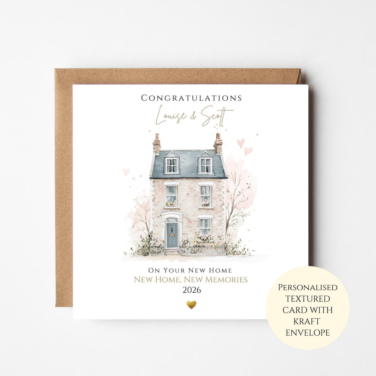 Personalised Townhouse New Home Card, Housewarming Card, Congratulations New House, First Home Gift, New Home Owners