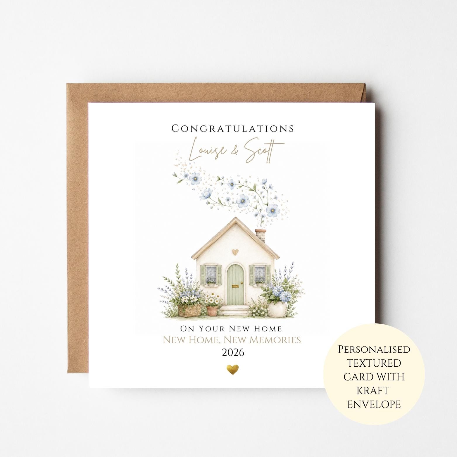 Personalised New Home Card, Floral Housewarming Card, Congratulations New House, First Home Card, New Home Gift for Couple