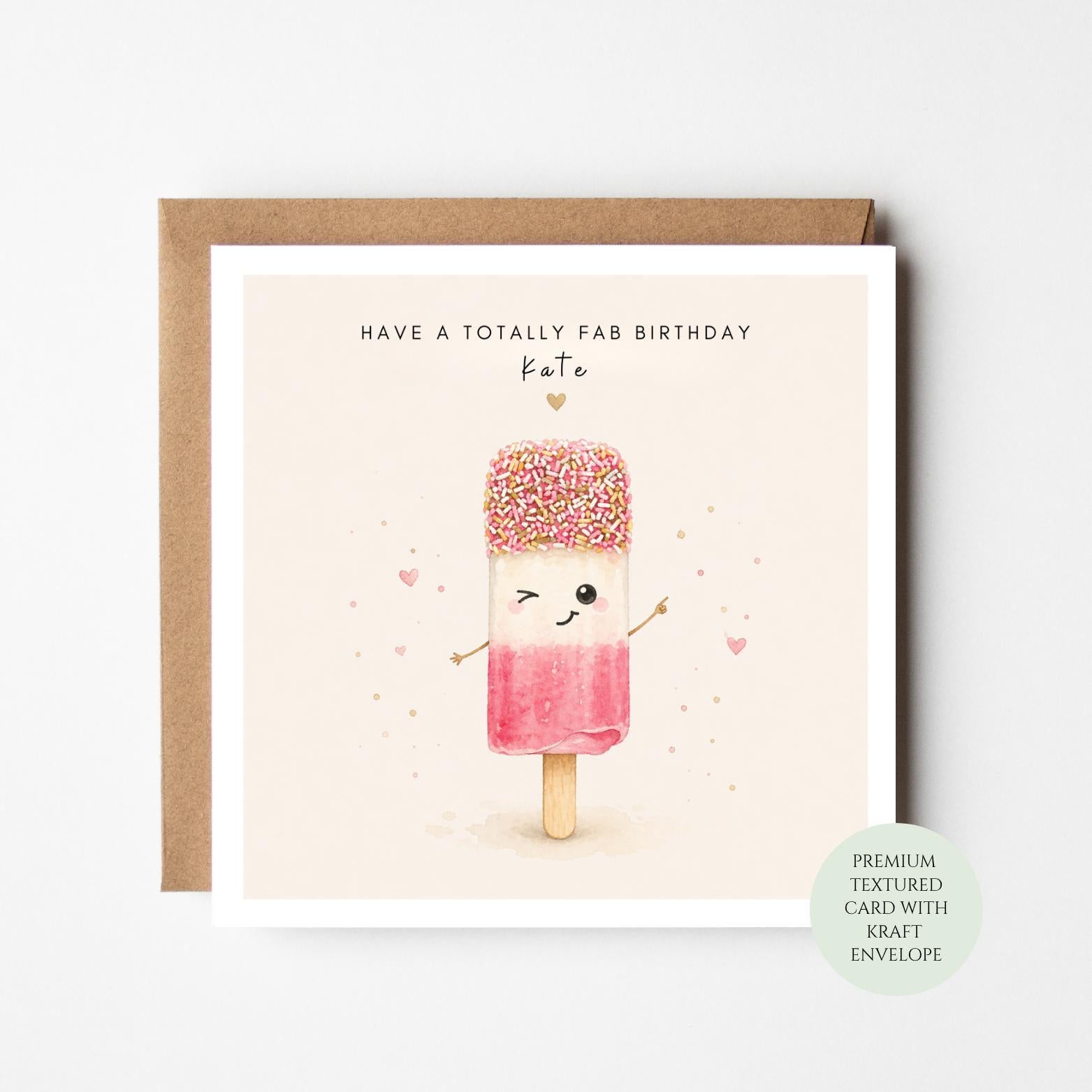 Ice Lolly Birthday Card: Funny Pink Sprinkles (For Her)