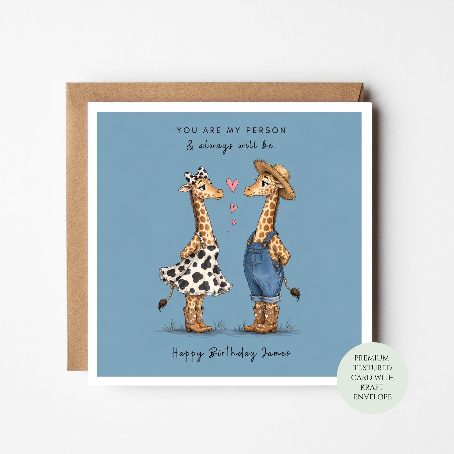 Birthday Card: Adorable Giraffe Art - Textured with Envelope